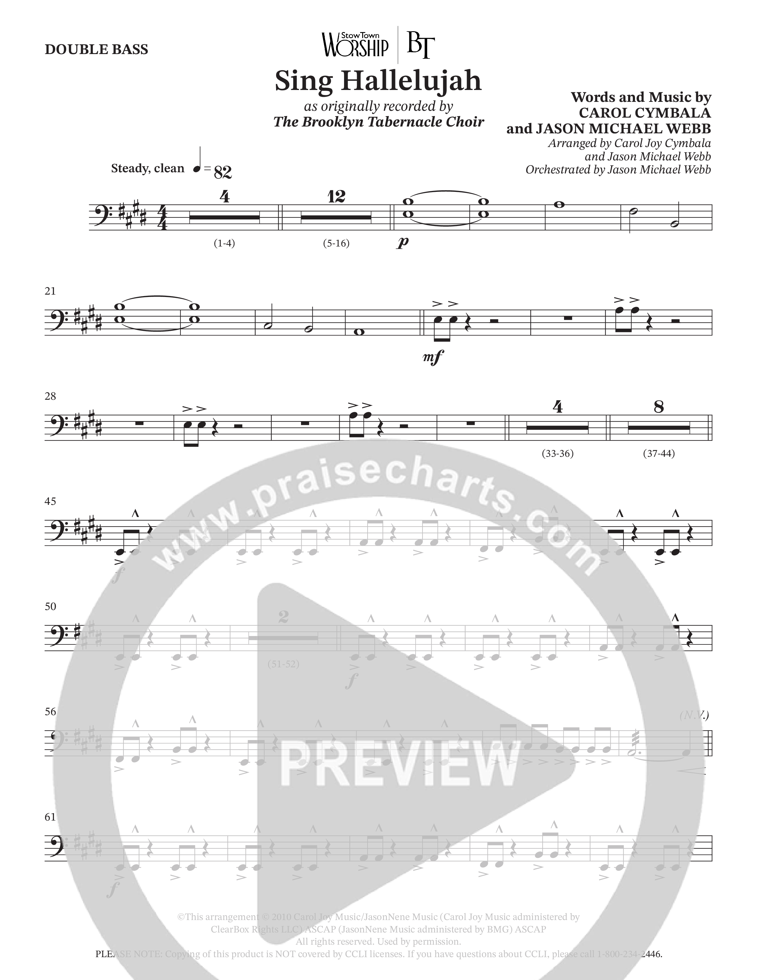 Sing Hallelujah (Choral Anthem SATB) Double Bass (The Brooklyn Tabernacle Choir / Arr. Carol Cymbala / Orch. Jason Michael Webb)