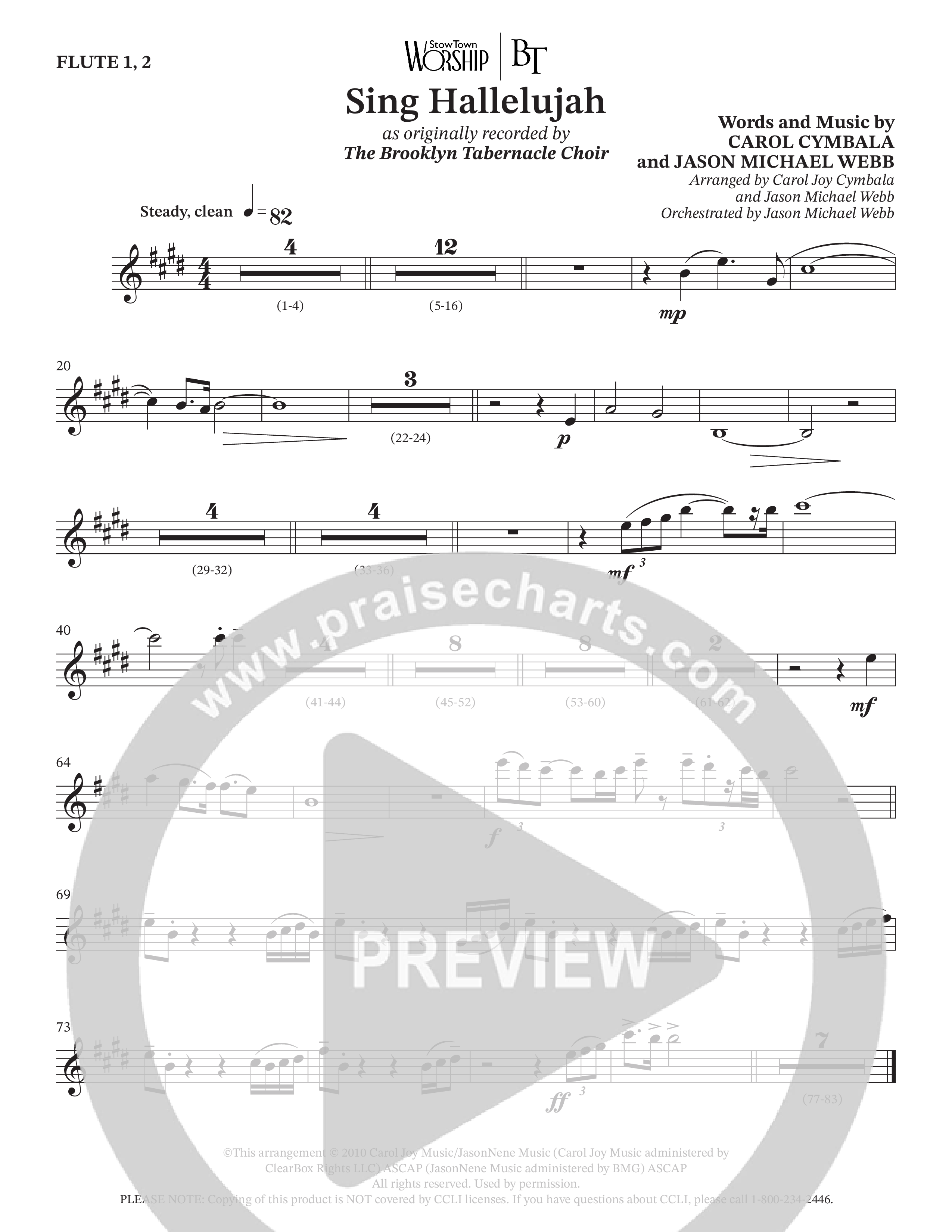 Sing Hallelujah (Choral Anthem SATB) Flute 1/2 (The Brooklyn Tabernacle Choir / Arr. Carol Cymbala / Orch. Jason Michael Webb)