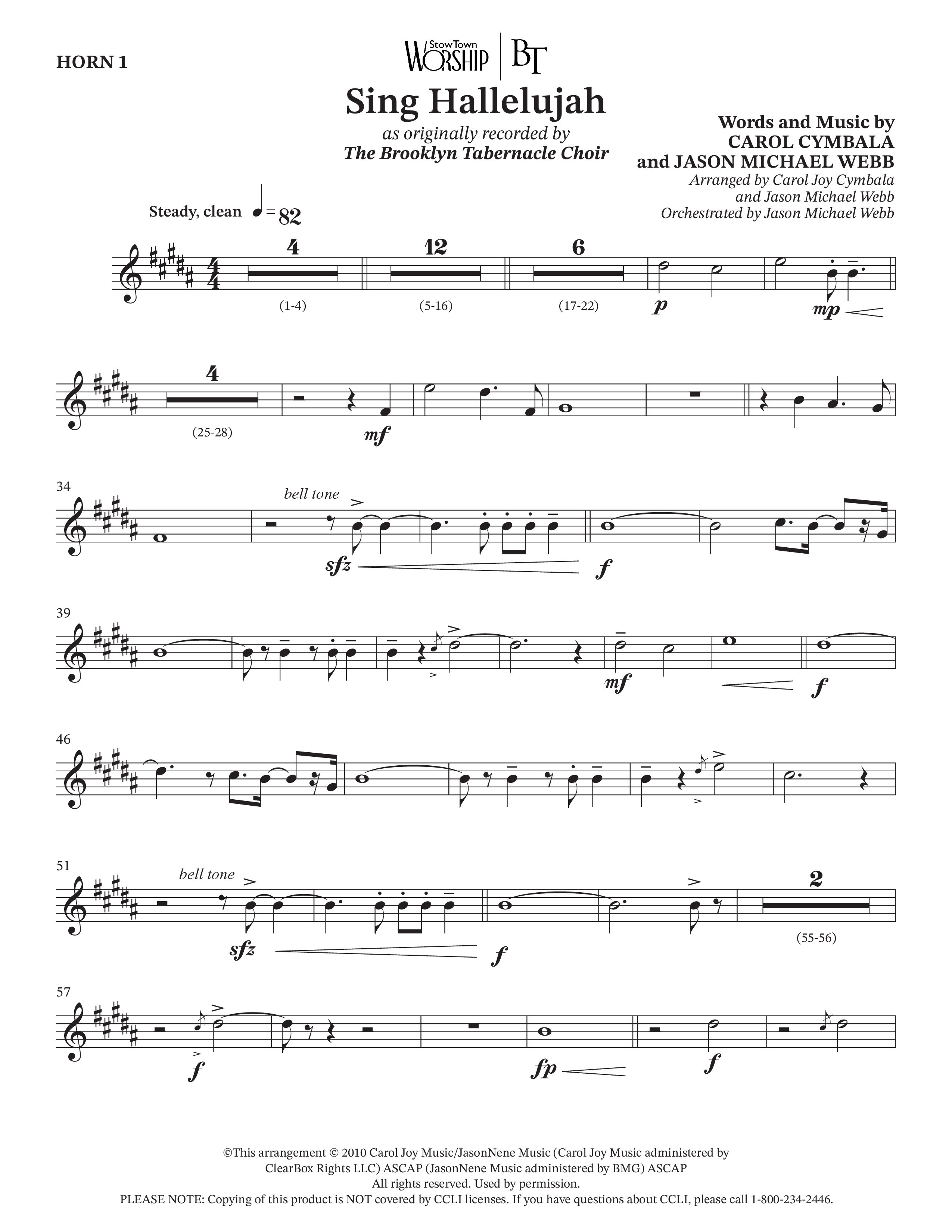 Sing Hallelujah (Choral Anthem SATB) French Horn (The Brooklyn Tabernacle Choir / Arr. Carol Cymbala / Orch. Jason Michael Webb)
