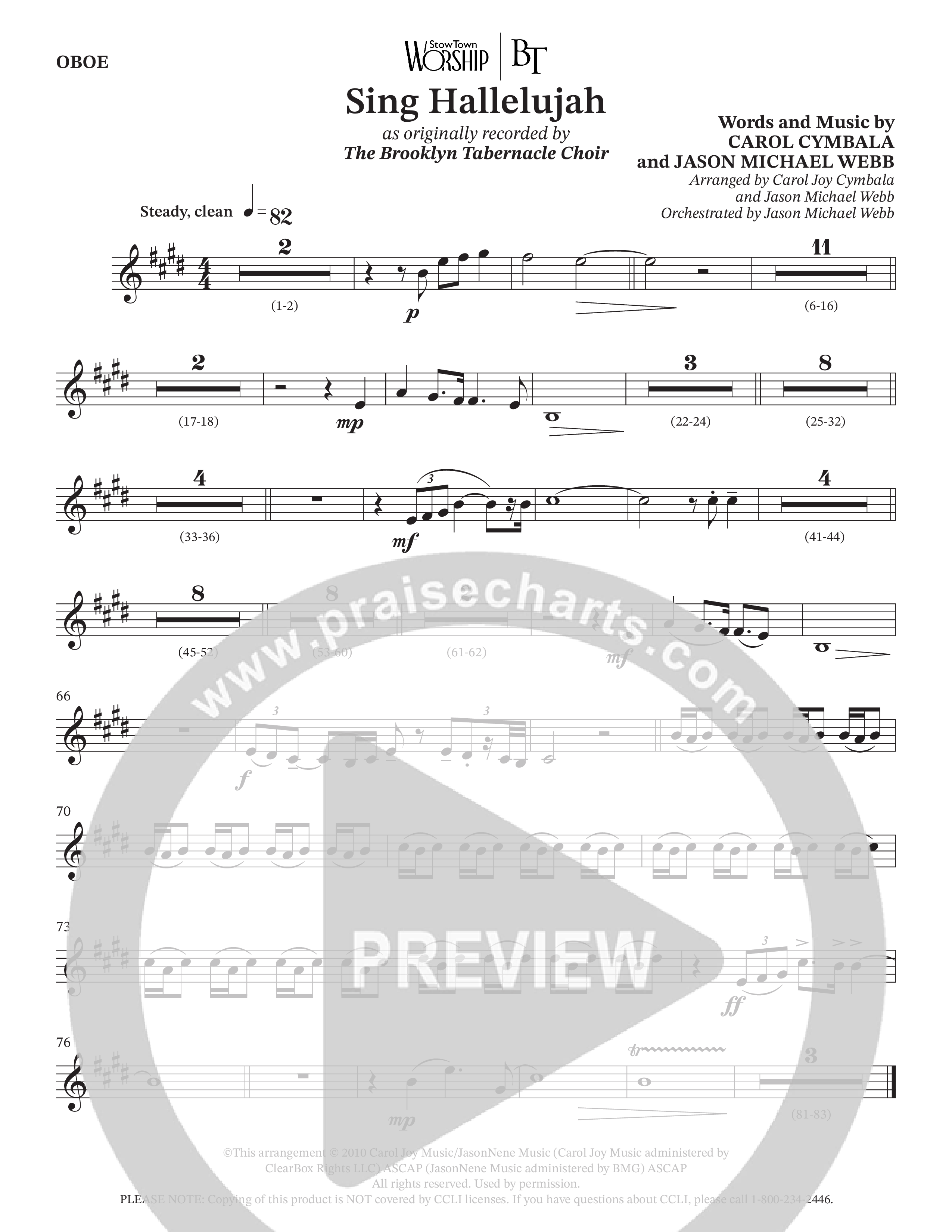 Sing Hallelujah (Choral Anthem SATB) Oboe (The Brooklyn Tabernacle Choir / Arr. Carol Cymbala / Orch. Jason Michael Webb)