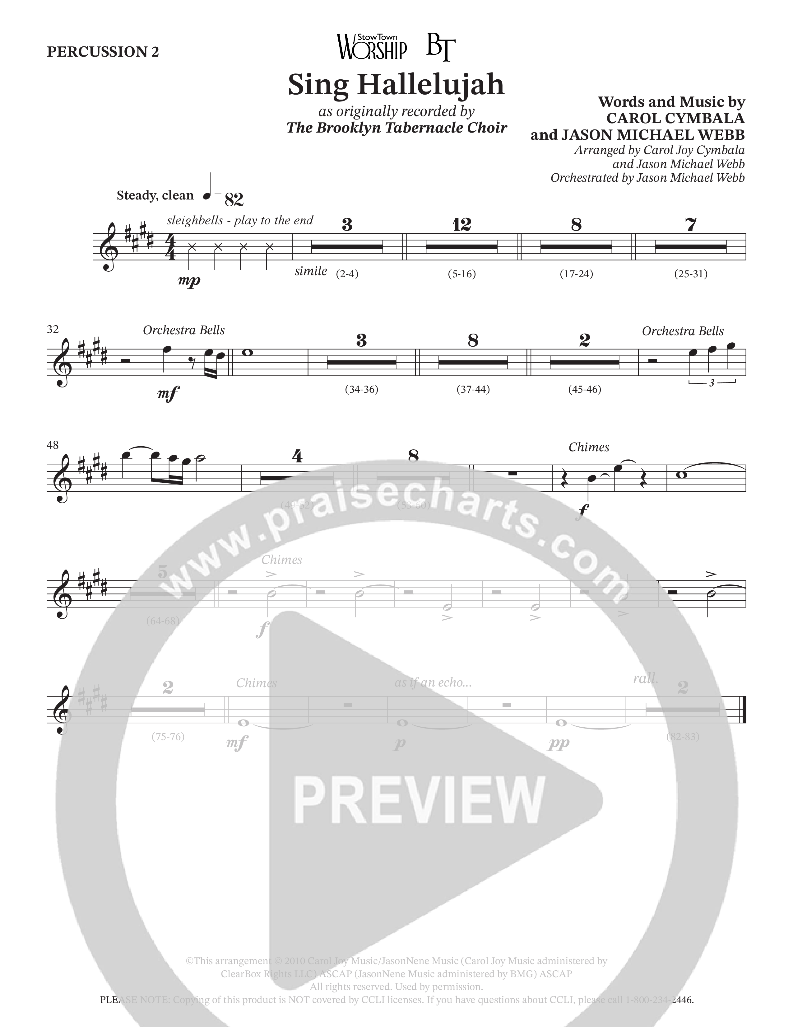 Sing Hallelujah (Choral Anthem SATB) Percussion (The Brooklyn Tabernacle Choir / Arr. Carol Cymbala / Orch. Jason Michael Webb)