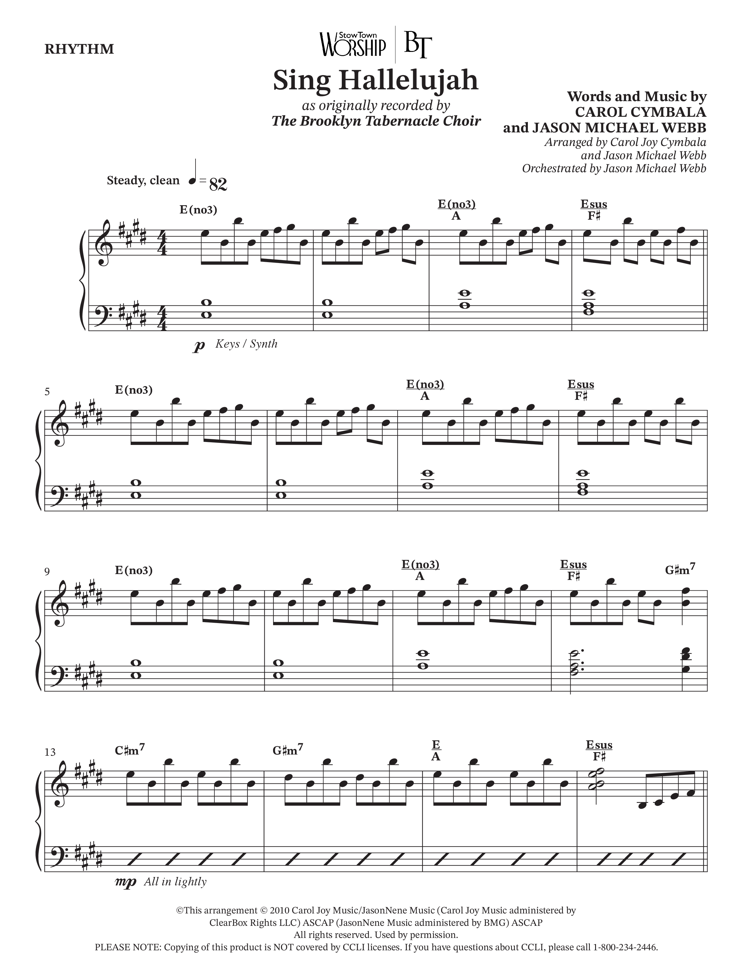 Sing Hallelujah (Choral Anthem SATB) Rhythm Chart (The Brooklyn Tabernacle Choir / Arr. Carol Cymbala / Orch. Jason Michael Webb)