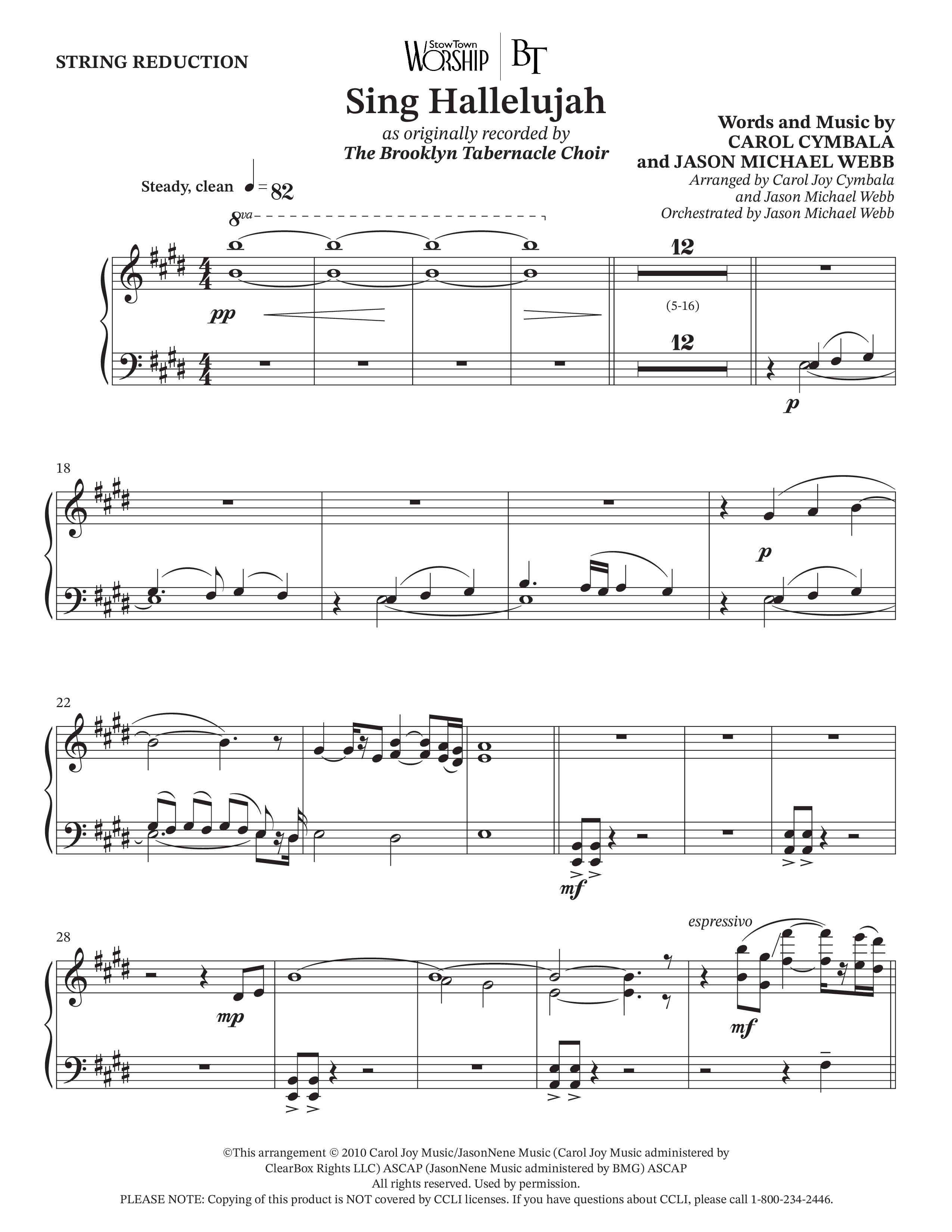 Sing Hallelujah (Choral Anthem SATB) String Reduction (The Brooklyn Tabernacle Choir / Arr. Carol Cymbala / Orch. Jason Michael Webb)