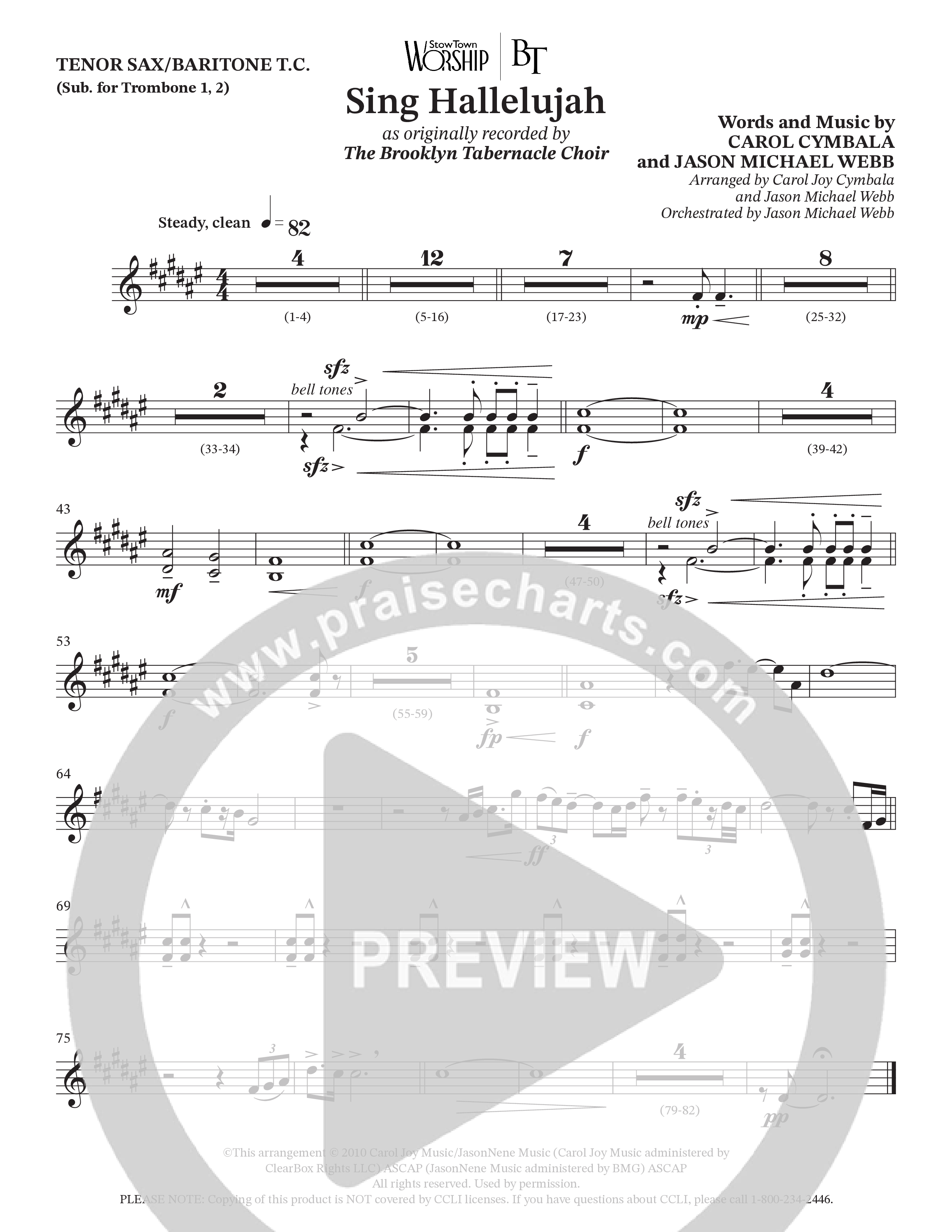 Sing Hallelujah (Choral Anthem SATB) Tenor Sax/Baritone T.C. (The Brooklyn Tabernacle Choir / Arr. Carol Cymbala / Orch. Jason Michael Webb)