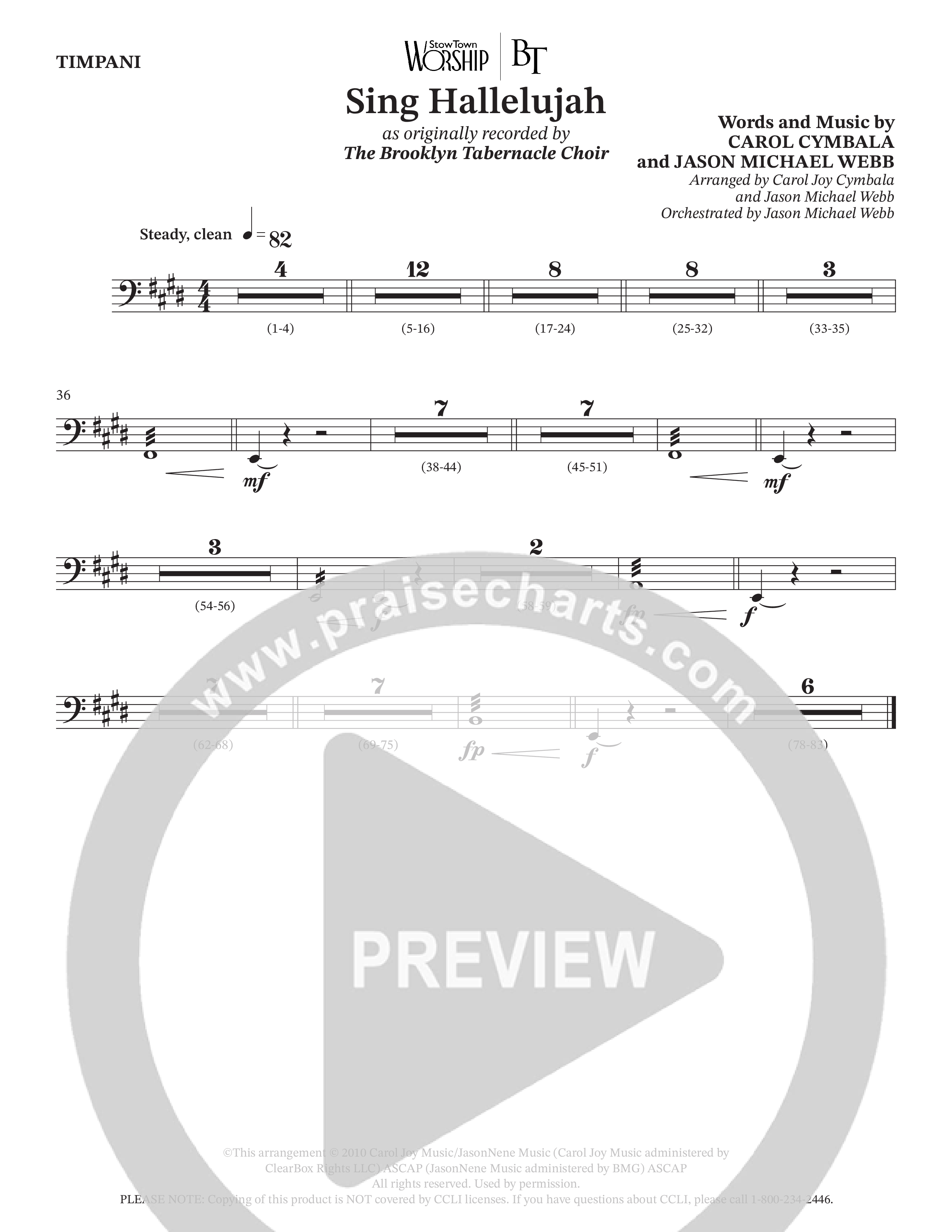 Sing Hallelujah (Choral Anthem SATB) Timpani (The Brooklyn Tabernacle Choir / Arr. Carol Cymbala / Orch. Jason Michael Webb)