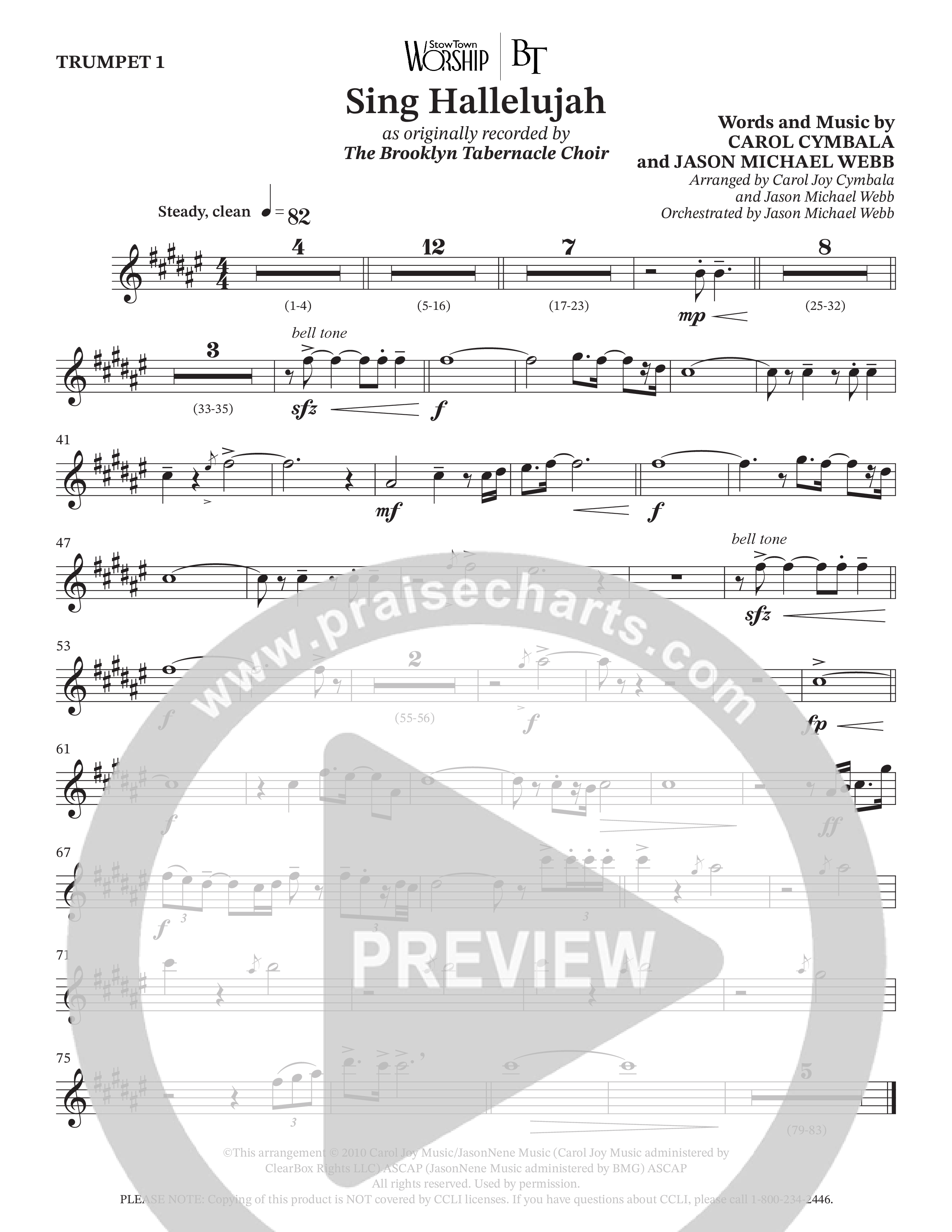 Sing Hallelujah (Choral Anthem SATB) Trumpet 1 (The Brooklyn Tabernacle Choir / Arr. Carol Cymbala / Orch. Jason Michael Webb)
