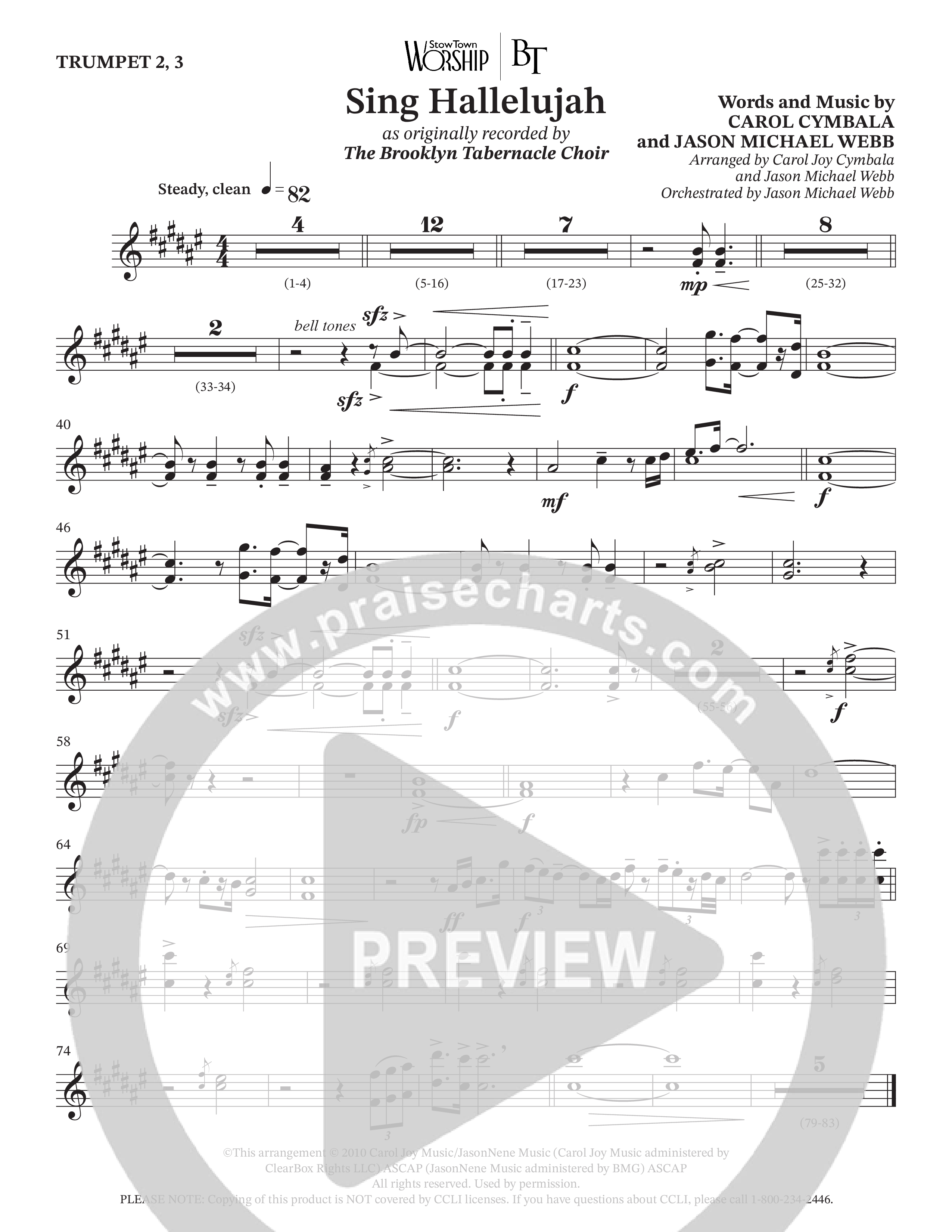 Sing Hallelujah (Choral Anthem SATB) Trumpet 2/3 (The Brooklyn Tabernacle Choir / Arr. Carol Cymbala / Orch. Jason Michael Webb)