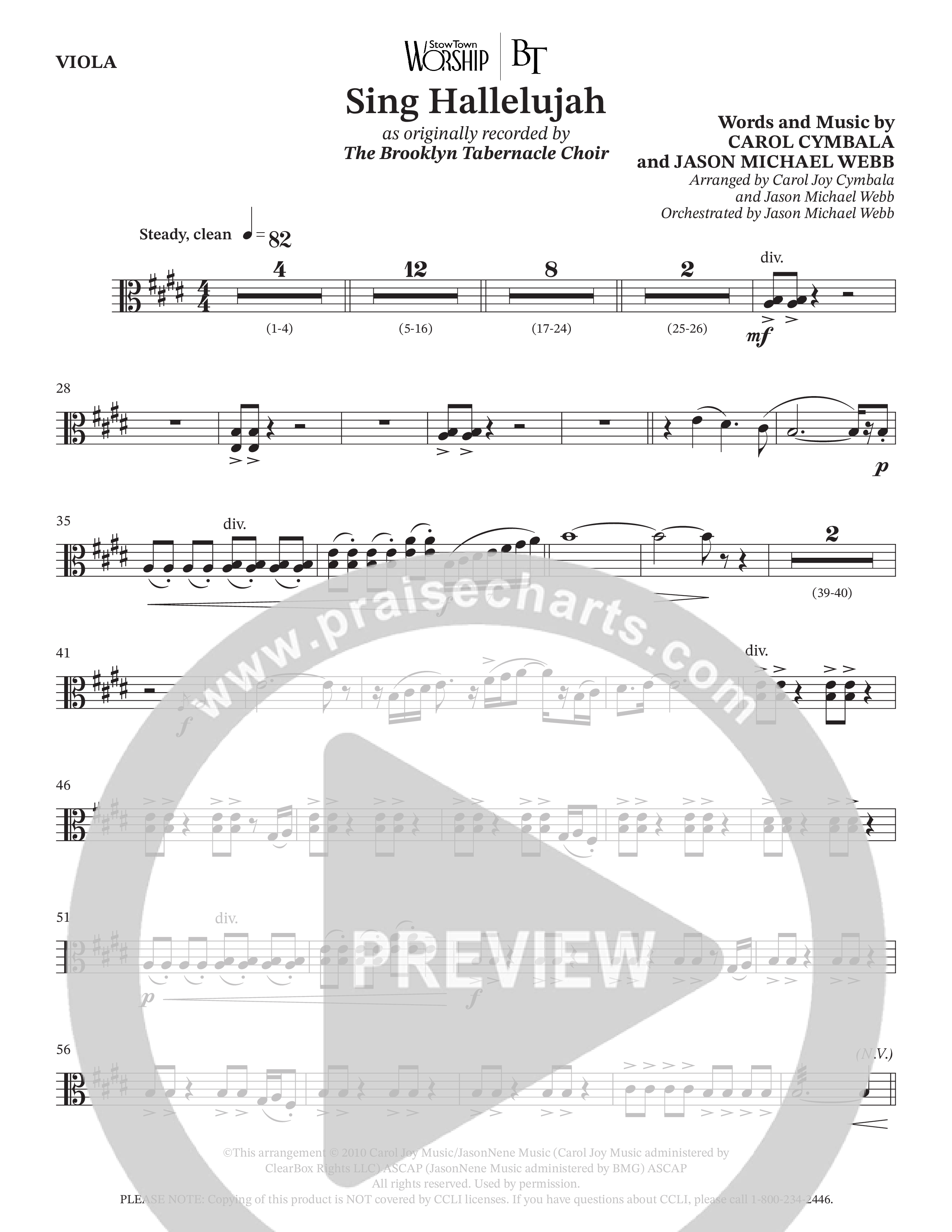 Sing Hallelujah (Choral Anthem SATB) Viola (The Brooklyn Tabernacle Choir / Arr. Carol Cymbala / Orch. Jason Michael Webb)