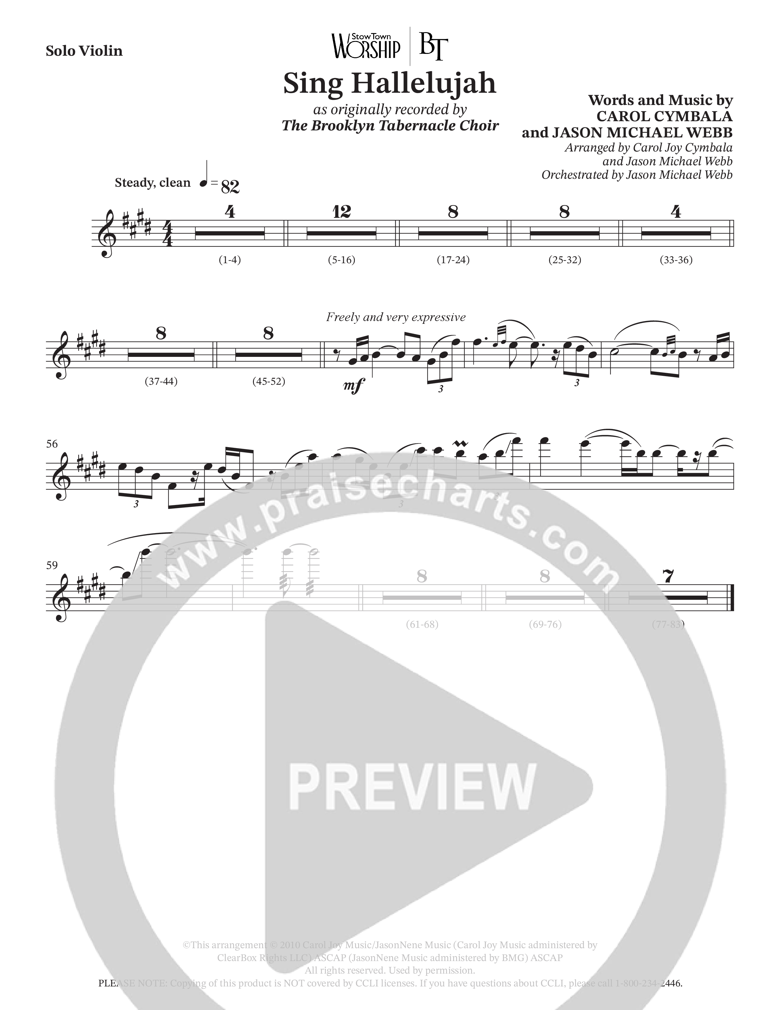 Sing Hallelujah (Choral Anthem SATB) Violin Solo (The Brooklyn Tabernacle Choir / Arr. Carol Cymbala / Orch. Jason Michael Webb)