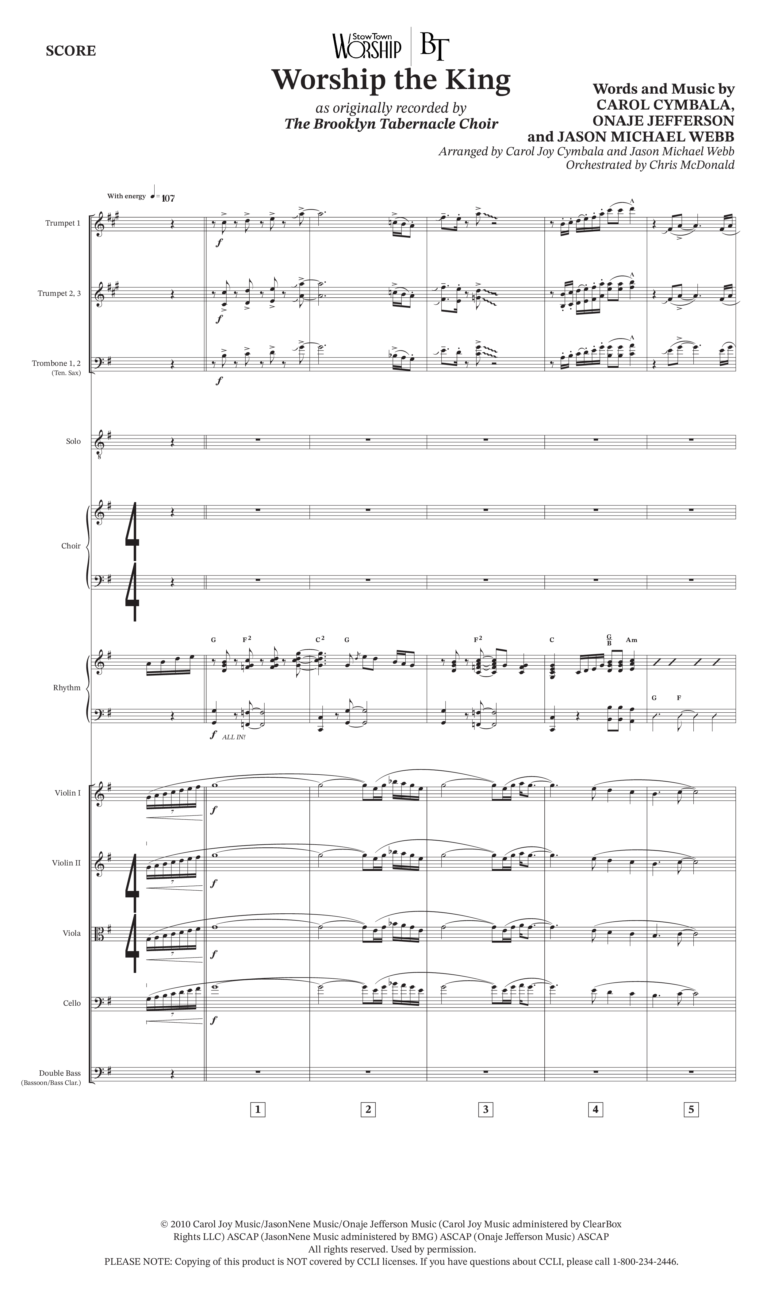 Worship The King (Choral Anthem SATB) Orchestration (The Brooklyn Tabernacle Choir / Anthony Evans / Arr. Carol Cymbala / Arr. Jason Webb / Orch. Chris McDonald)