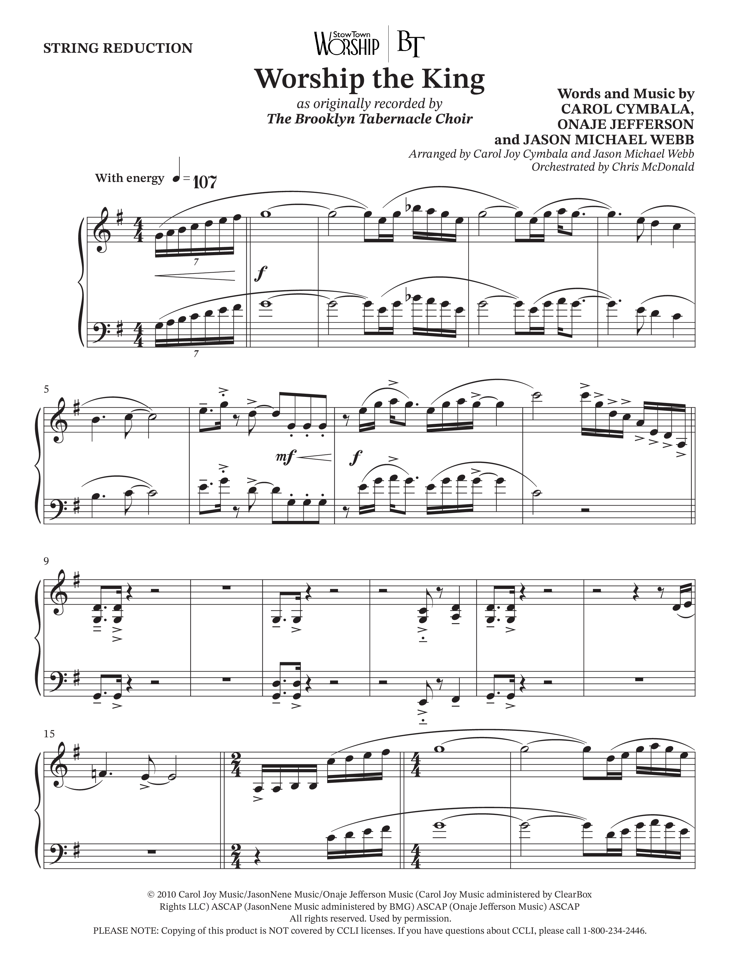 Worship The King (Choral Anthem SATB) String Reduction (The Brooklyn Tabernacle Choir / Anthony Evans / Arr. Carol Cymbala / Arr. Jason Webb / Orch. Chris McDonald)
