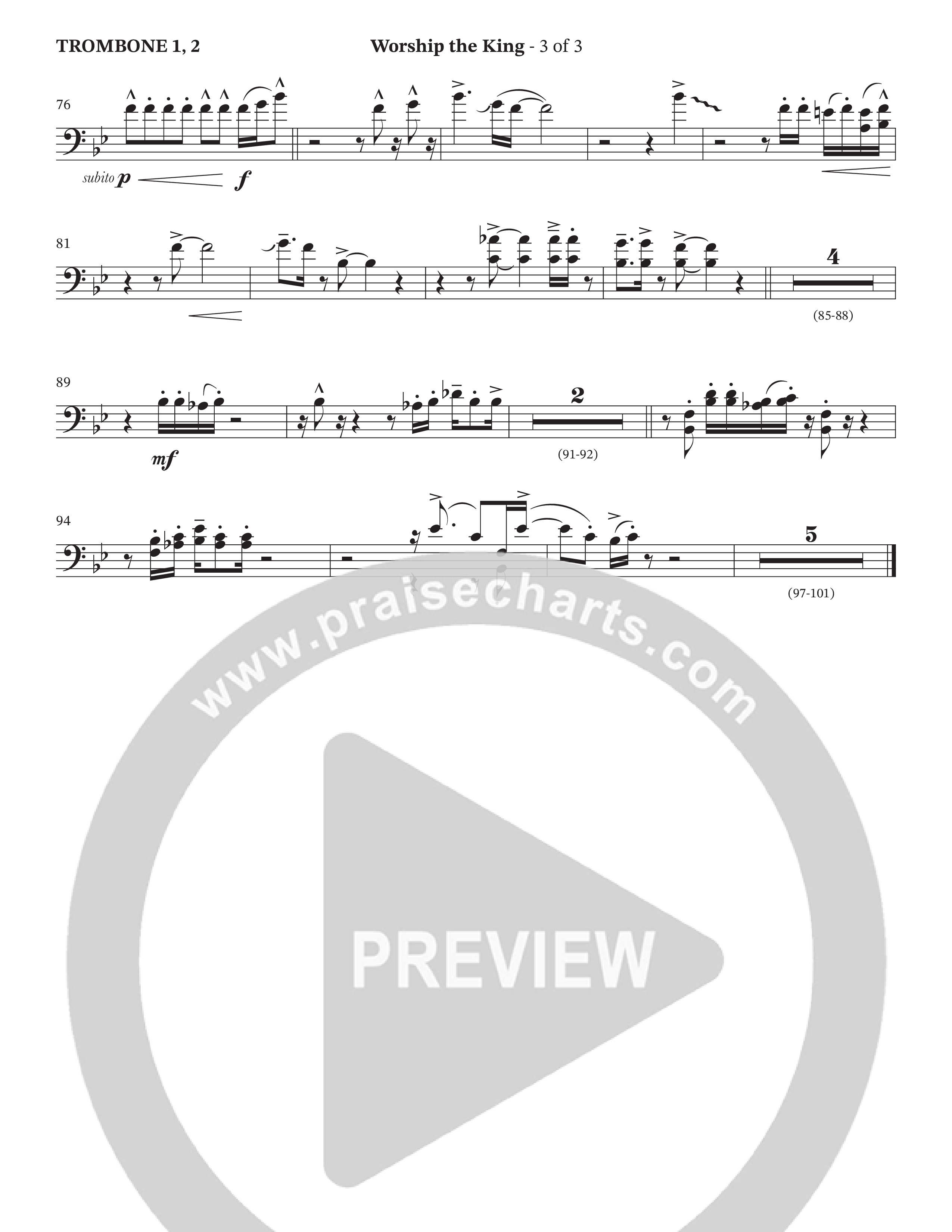 Worship The King (Choral Anthem SATB) Trombone 1/2 (The Brooklyn Tabernacle Choir / Anthony Evans / Arr. Carol Cymbala / Arr. Jason Webb / Orch. Chris McDonald)