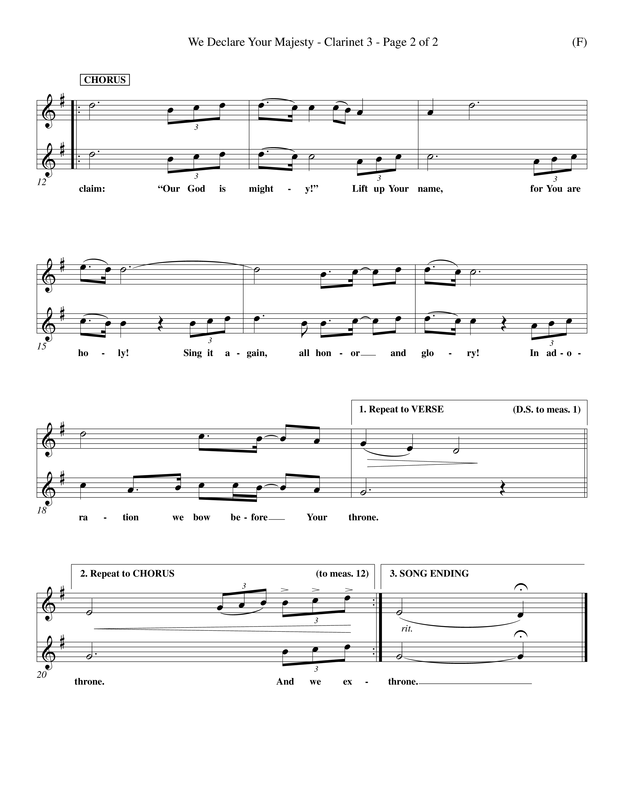 We Declare Your Majesty (Choral Anthem SATB) Clarinet 3 (Word Music Choral / Orch. Michael Lawrence)