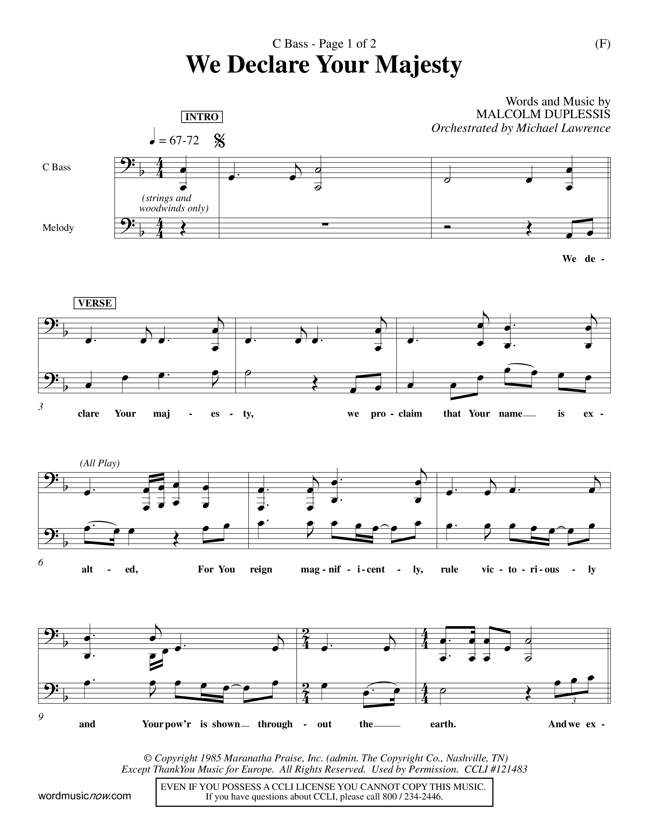 We Declare Your Majesty (Choral Anthem SATB) Contrabass (Word Music Choral / Orch. Michael Lawrence)