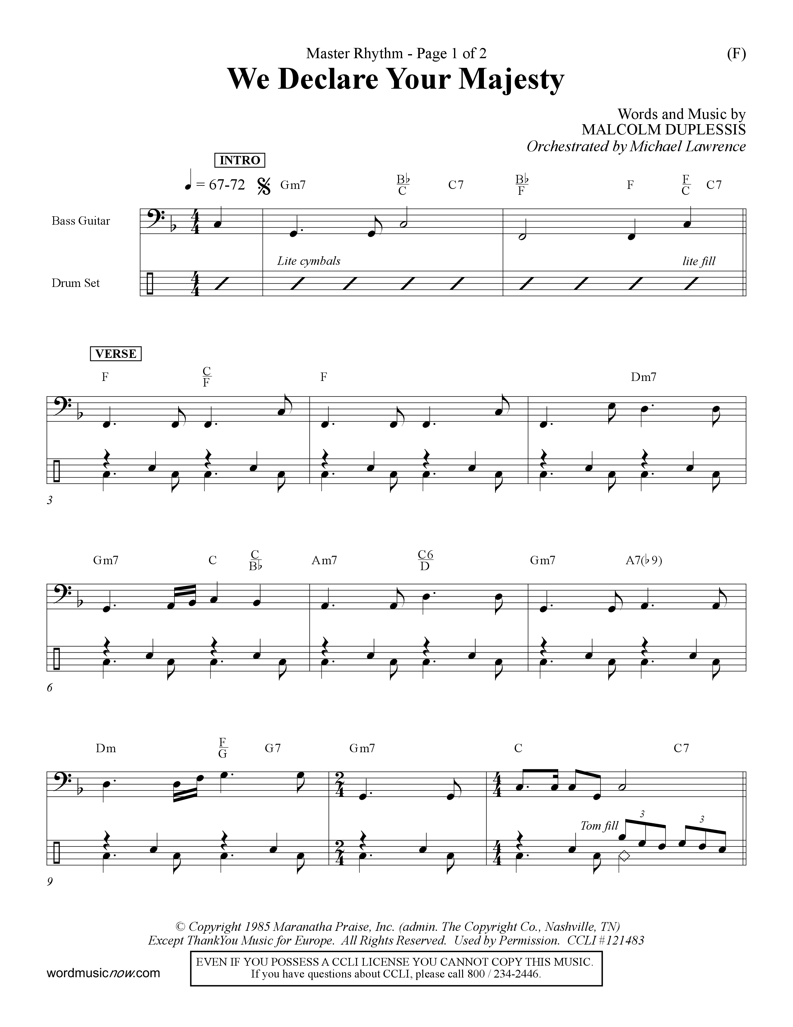 We Declare Your Majesty (Choral Anthem SATB) Rhythm Chart (Word Music Choral / Orch. Michael Lawrence)