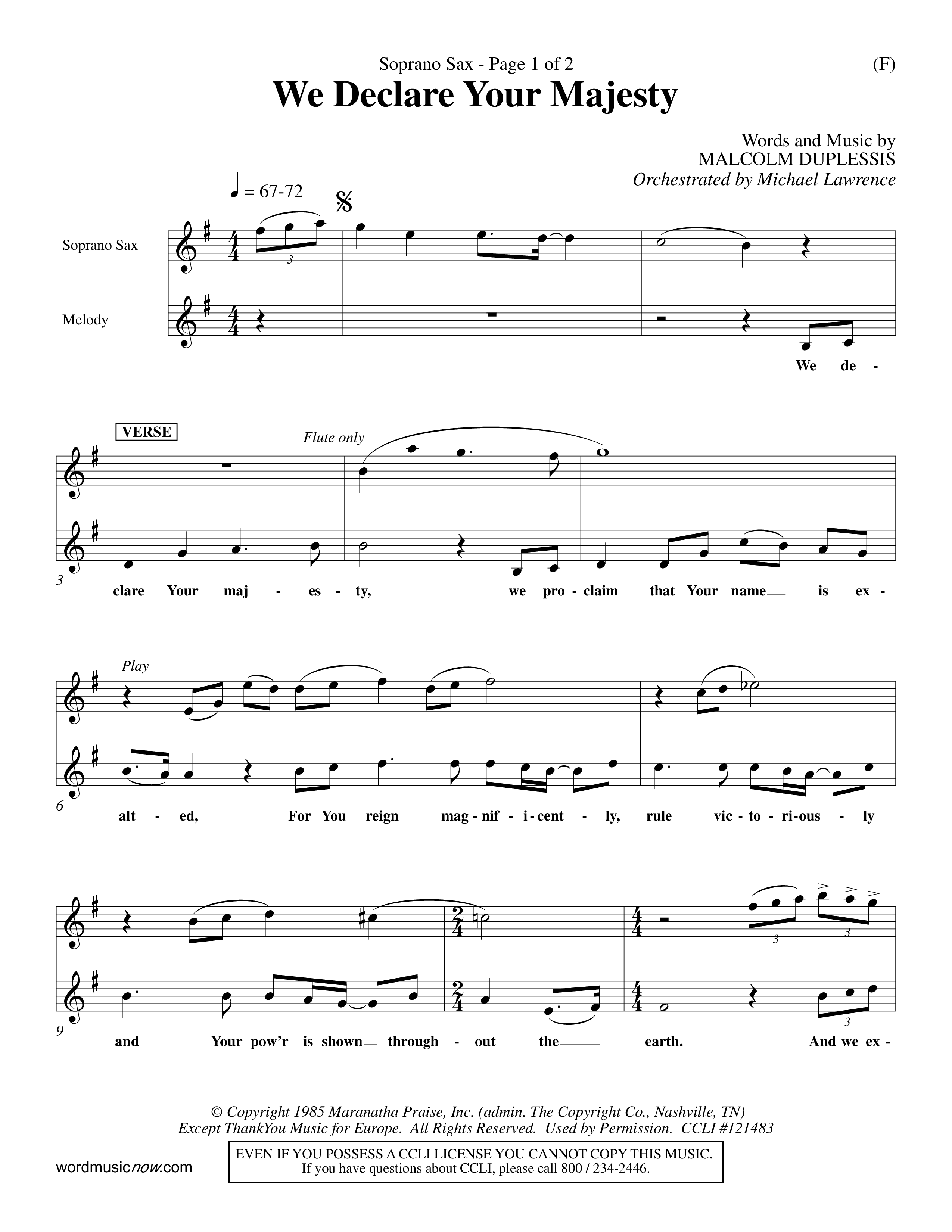 We Declare Your Majesty (Choral Anthem SATB) Saxophone (Word Music Choral / Orch. Michael Lawrence)