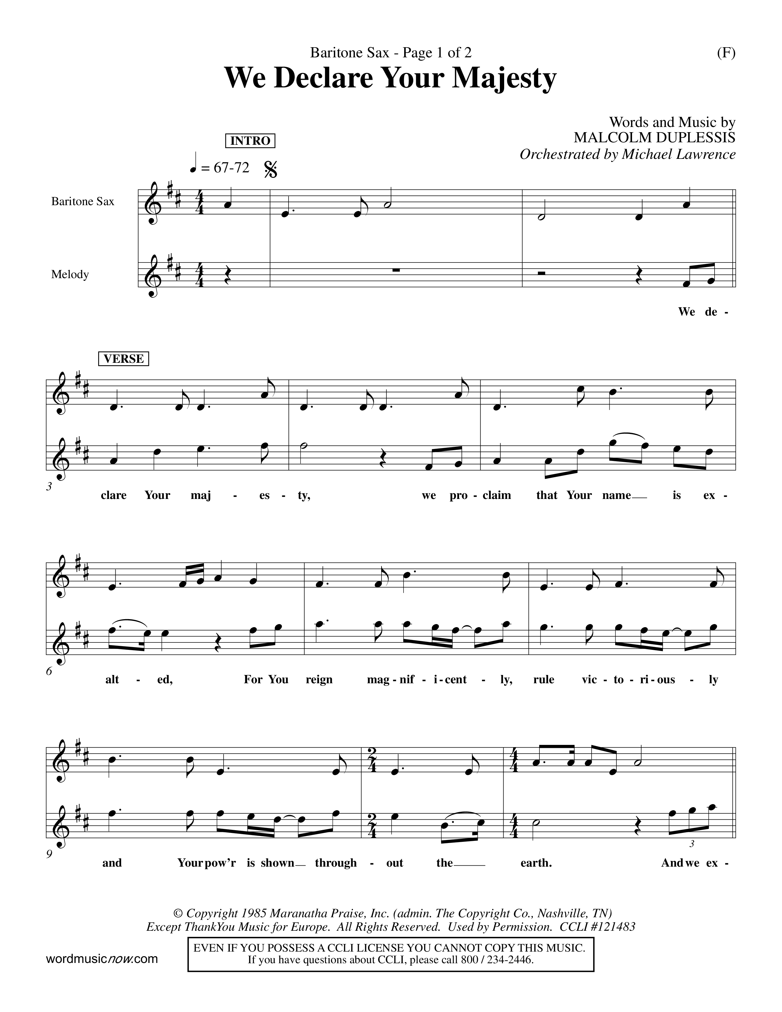 We Declare Your Majesty (Choral Anthem SATB) Saxophone (Word Music Choral / Orch. Michael Lawrence)