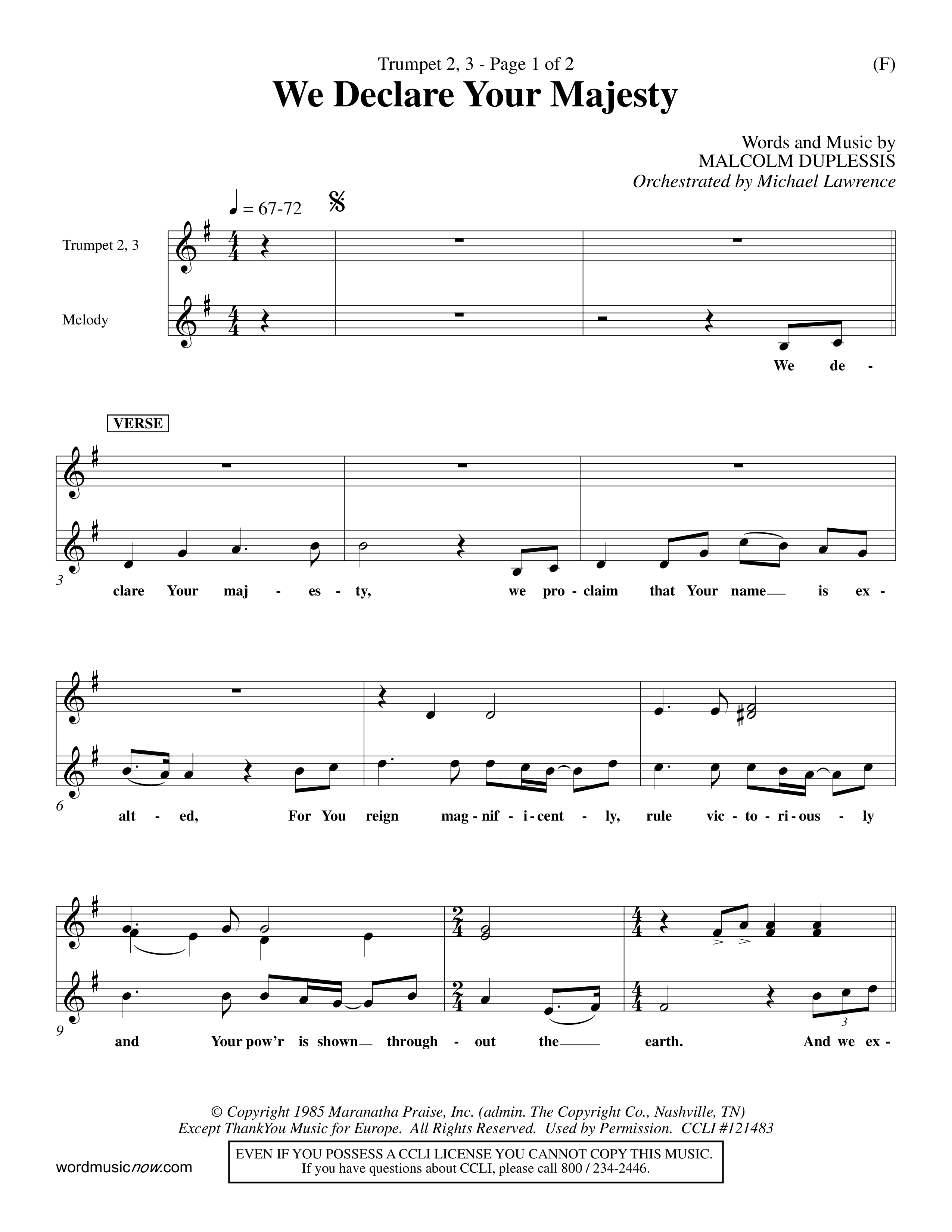 We Declare Your Majesty (Choral Anthem SATB) Trumpet 2/3 (Word Music Choral / Orch. Michael Lawrence)