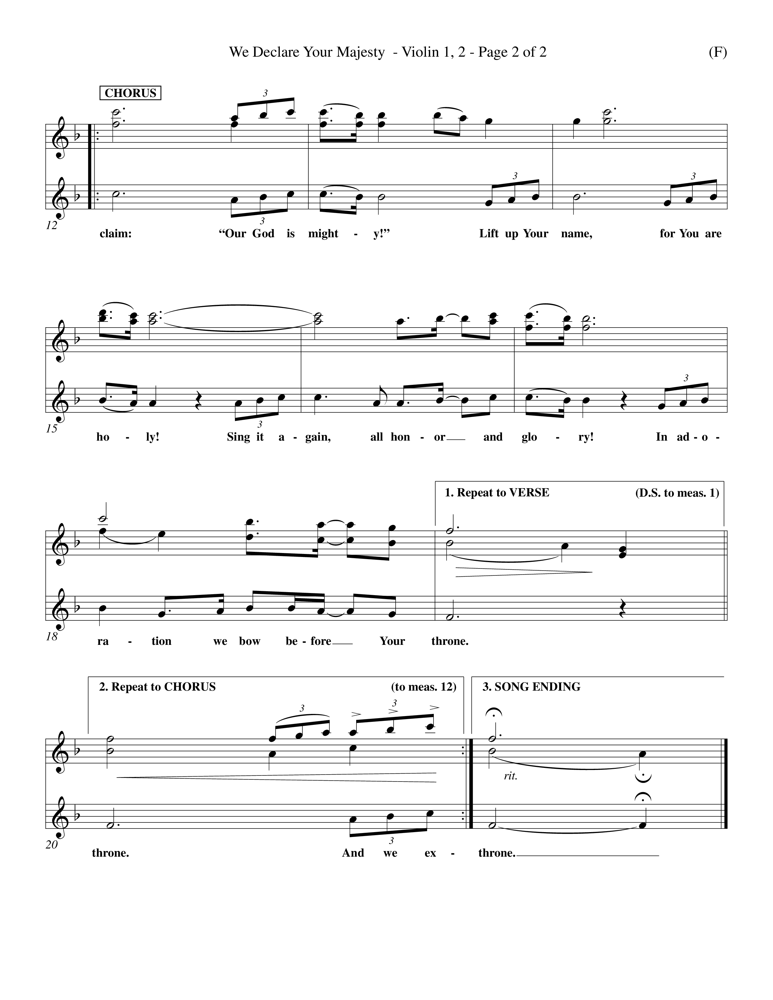 We Declare Your Majesty (Choral Anthem SATB) Violin 1/2 (Word Music Choral / Orch. Michael Lawrence)