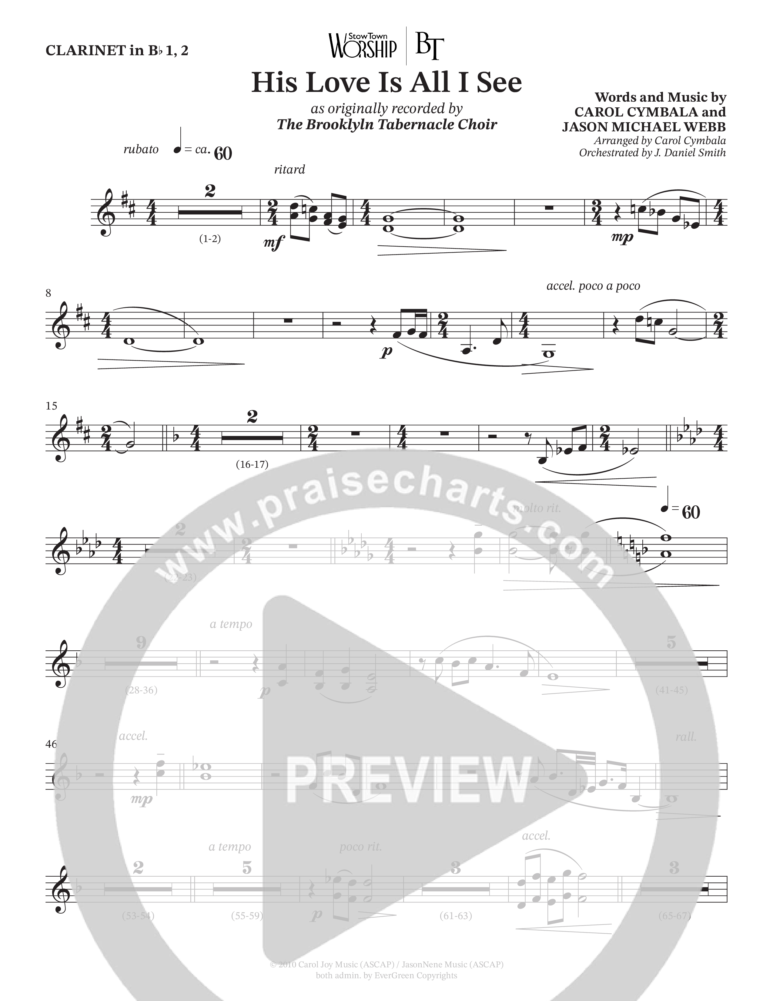 His Love Is All I See (Choral Anthem SATB) Clarinet 1/2 (The Brooklyn Tabernacle Choir / Arr. Carol Cymbala / Orch. J. Daniel Smith)