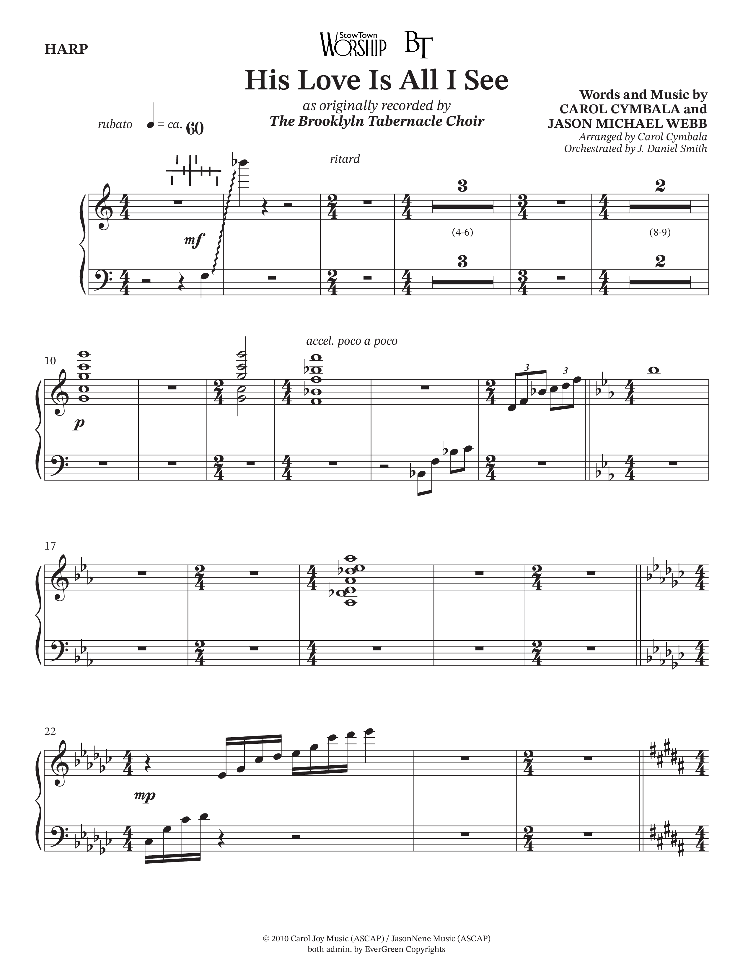 His Love Is All I See (Choral Anthem SATB) Harp (The Brooklyn Tabernacle Choir / Arr. Carol Cymbala / Orch. J. Daniel Smith)