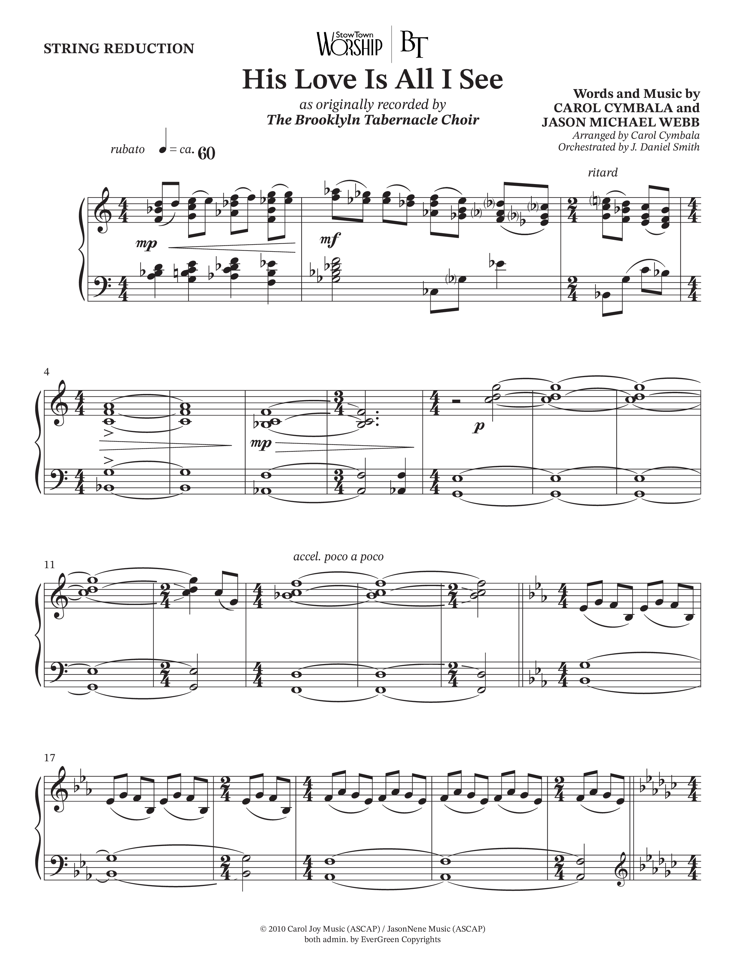 His Love Is All I See (Choral Anthem SATB) String Reduction (The Brooklyn Tabernacle Choir / Arr. Carol Cymbala / Orch. J. Daniel Smith)