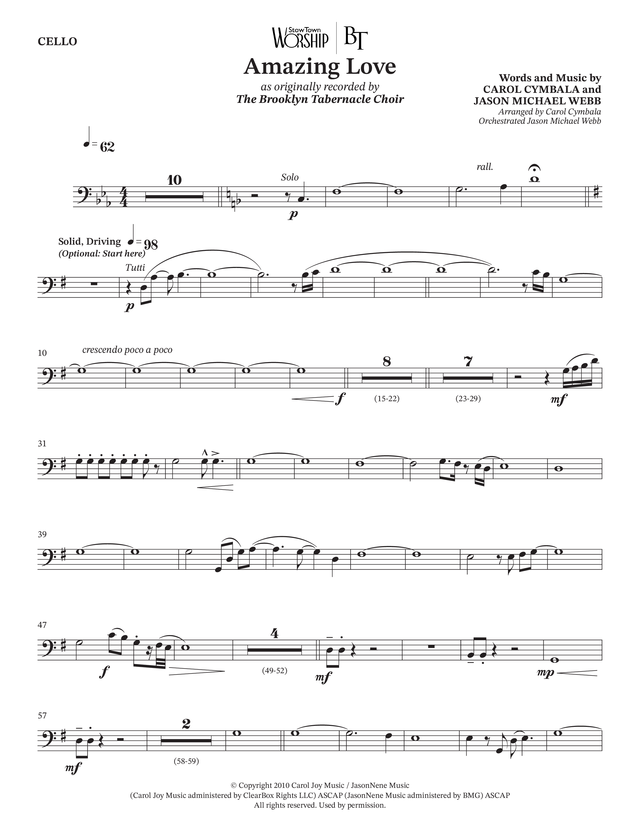 Amazing Love (Choral Anthem SATB) Cello (The Brooklyn Tabernacle Choir / Arr. Carol Cymbala / Arr. Jason Webb)