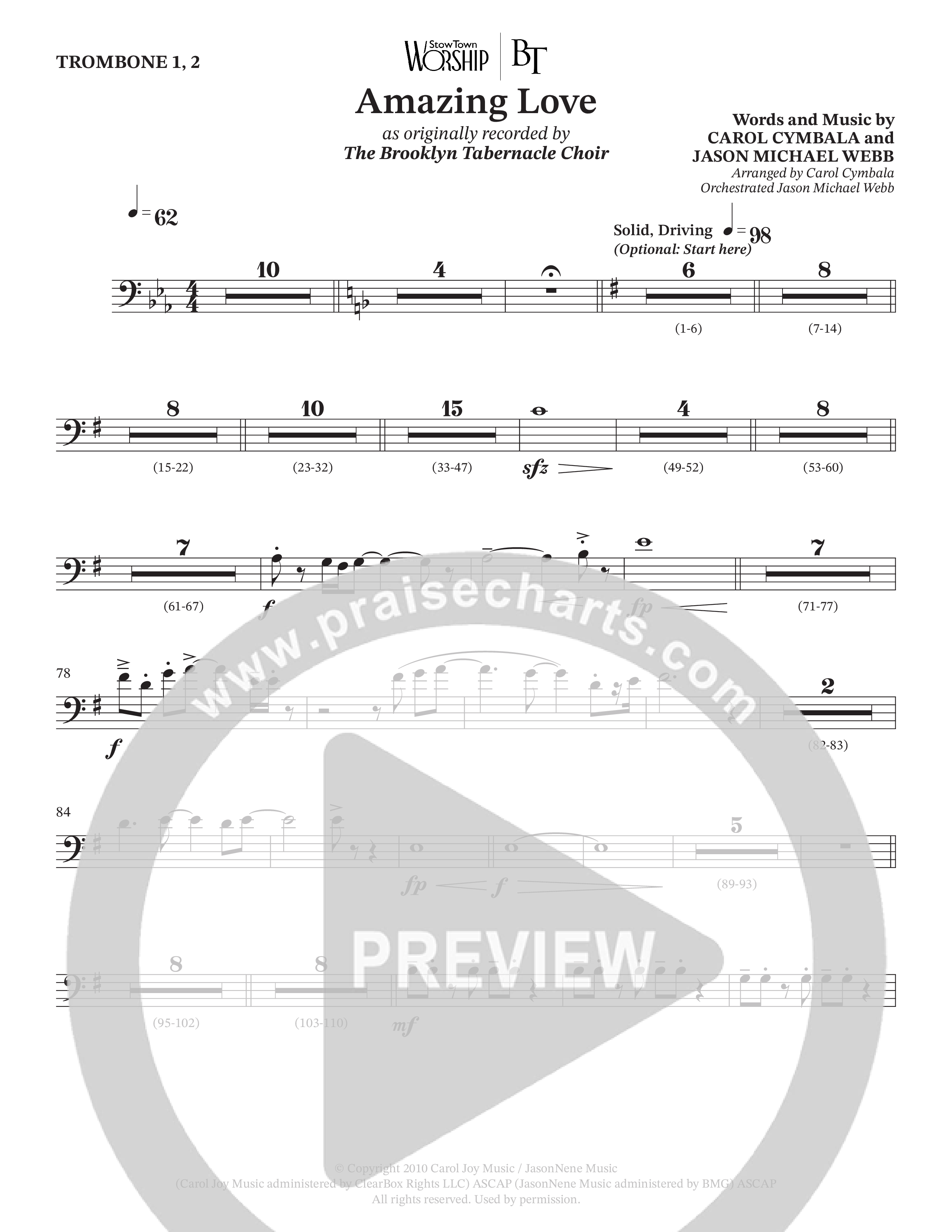 Amazing Love (Choral Anthem SATB) Trombone 1/2 (The Brooklyn Tabernacle Choir / Arr. Carol Cymbala / Arr. Jason Webb)