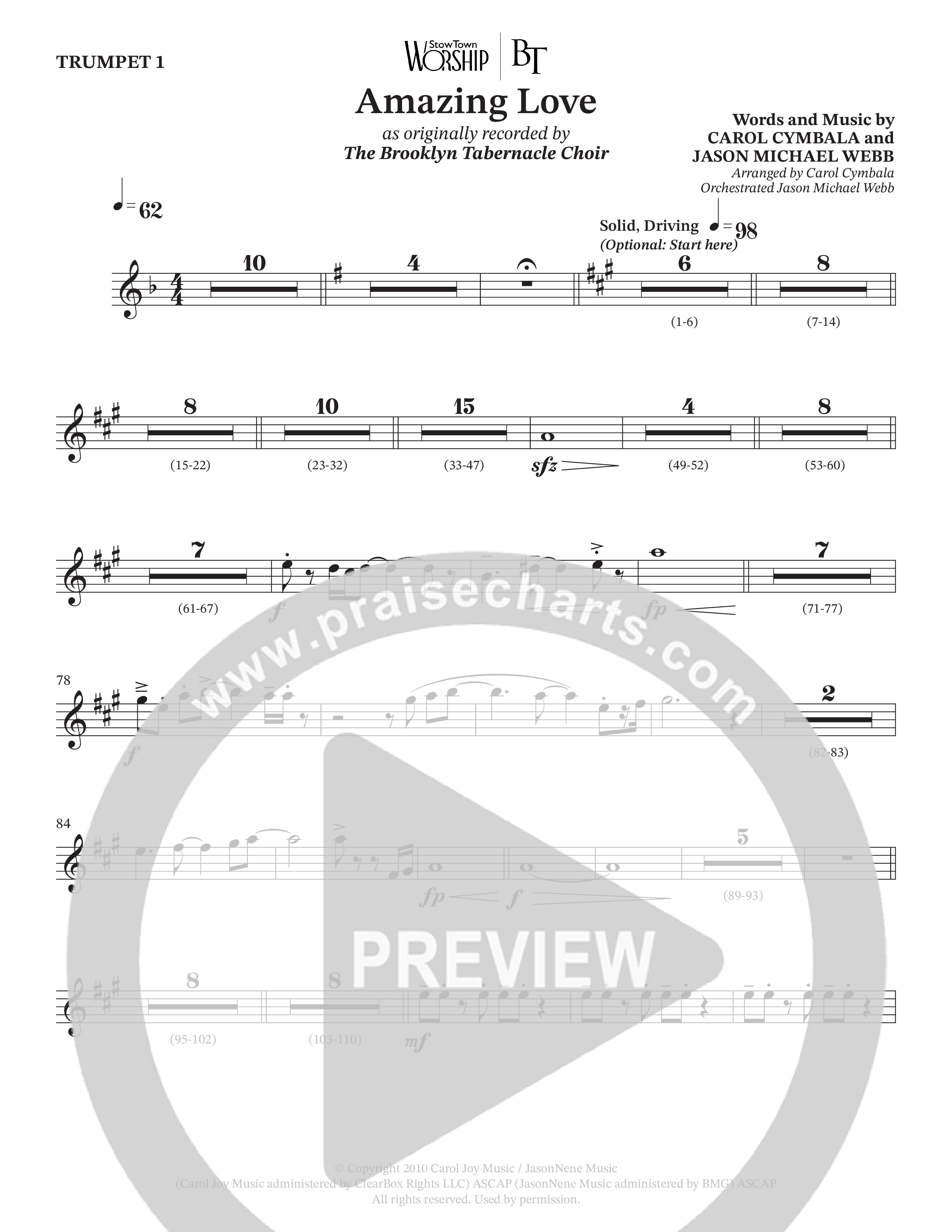 Amazing Love (Choral Anthem SATB) Trumpet 1 (The Brooklyn Tabernacle Choir / Arr. Carol Cymbala / Arr. Jason Webb)