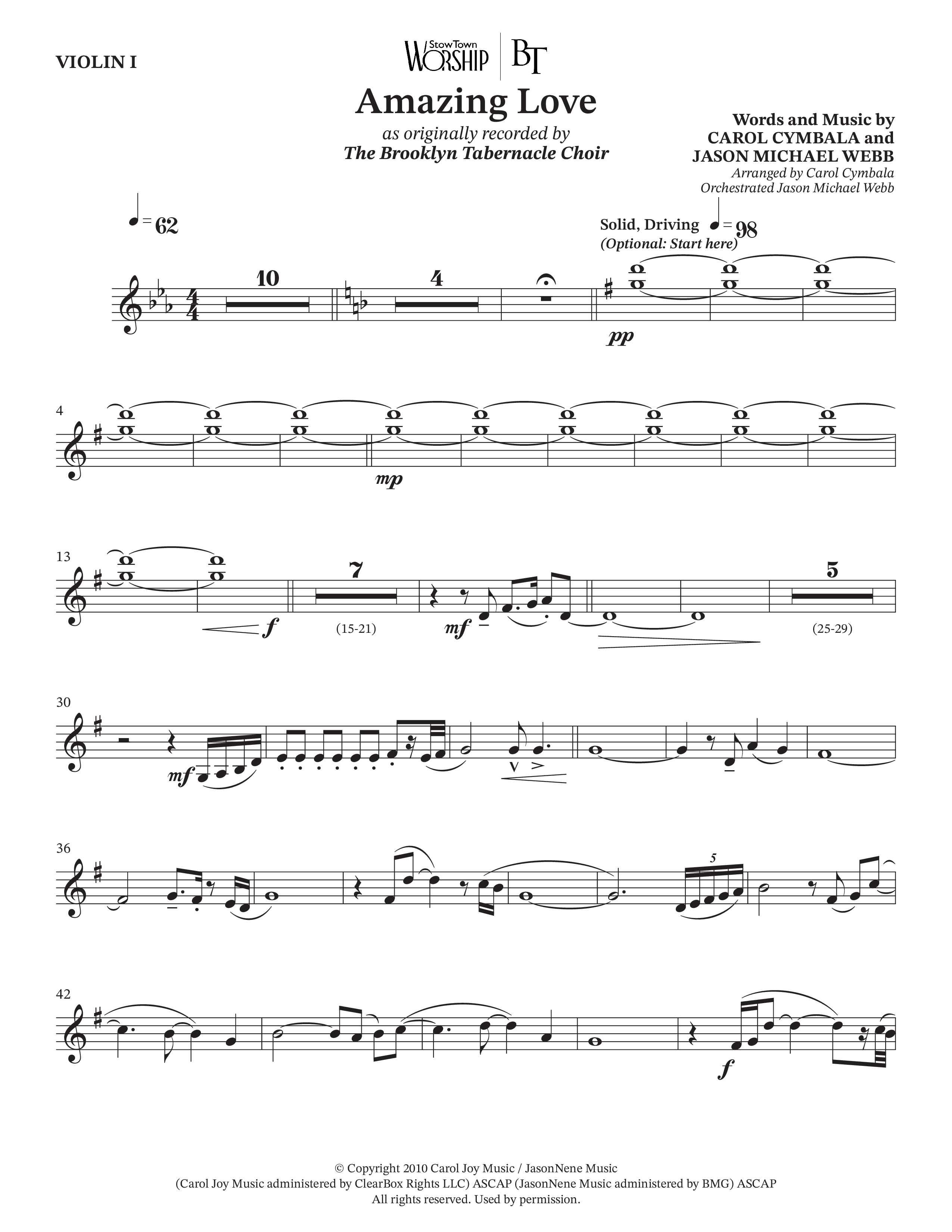 Amazing Love (Choral Anthem SATB) Violin 1 (The Brooklyn Tabernacle Choir / Arr. Carol Cymbala / Arr. Jason Webb)
