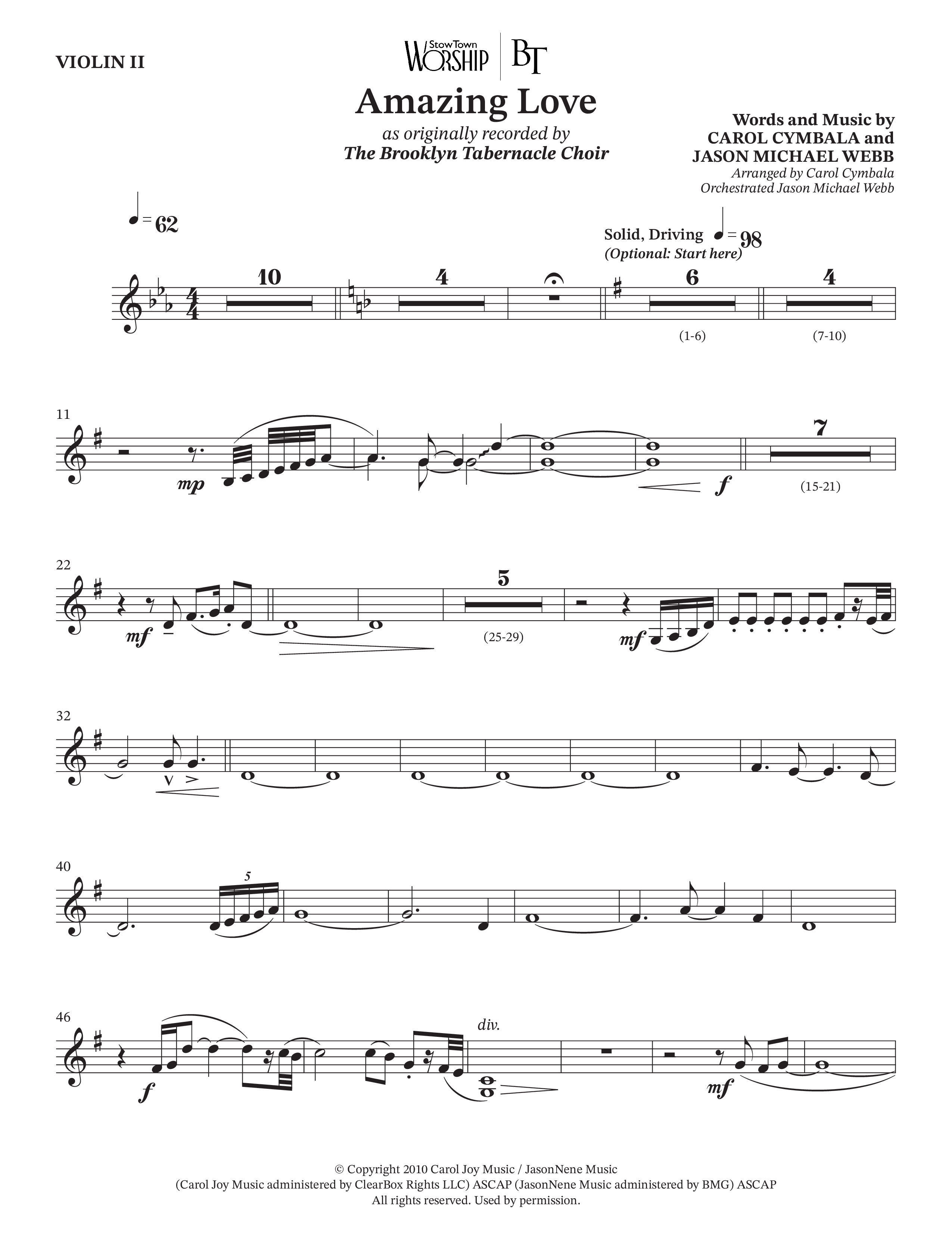 Amazing Love (Choral Anthem SATB) Violin 2 (The Brooklyn Tabernacle Choir / Arr. Carol Cymbala / Arr. Jason Webb)