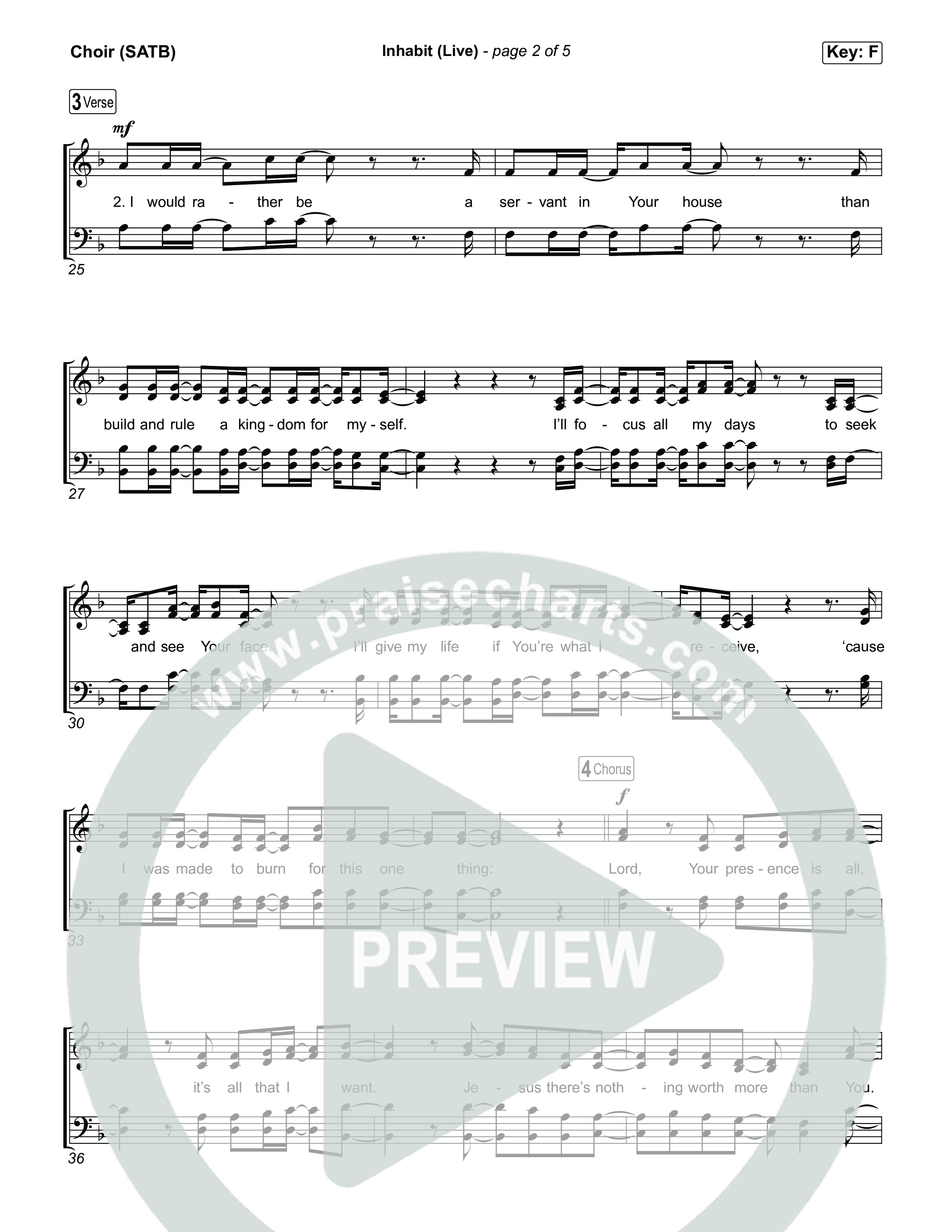 Inhabit (Live) Choir Sheet (SATB) (Bethel Music / Austin Johnson / Kory Miller / Hannah Waters)