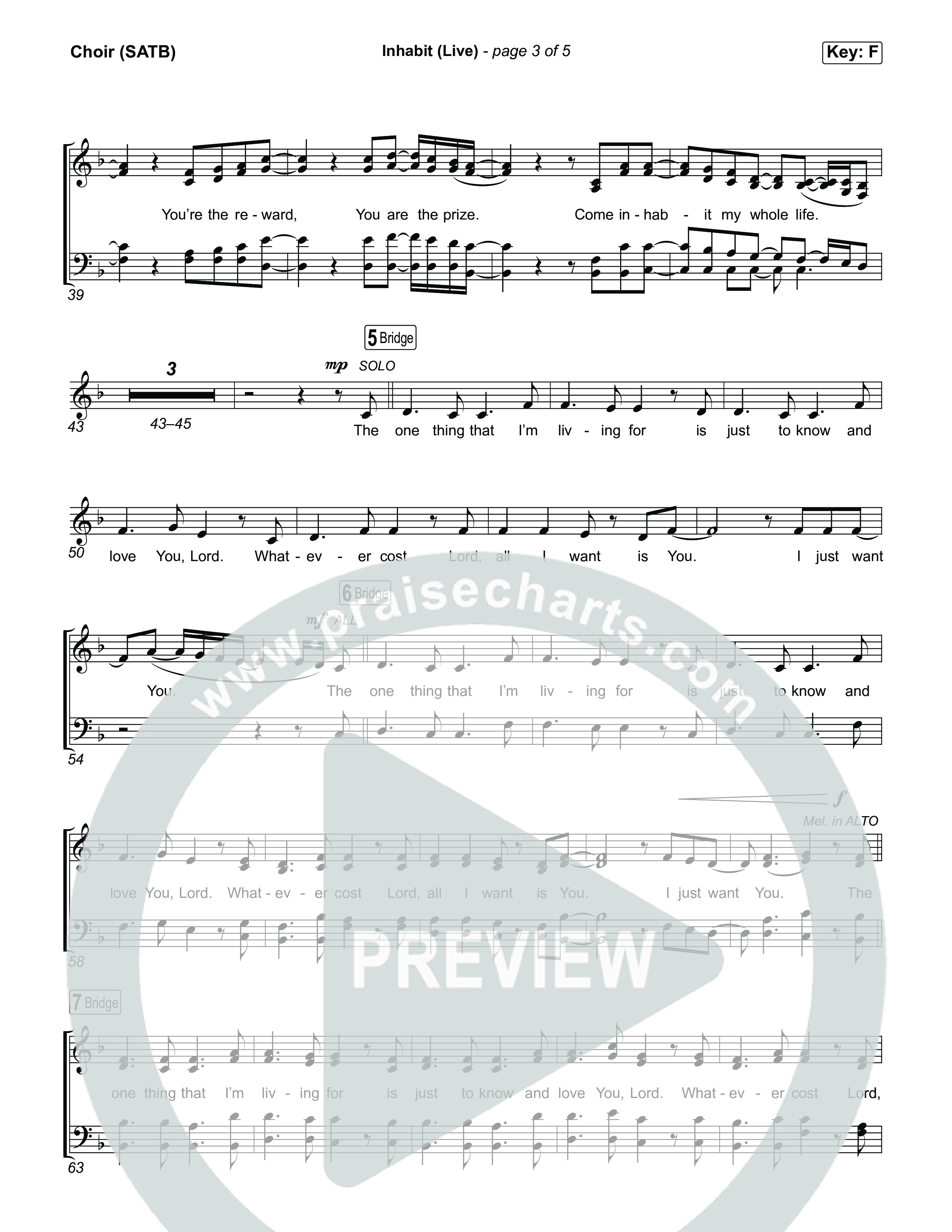 Inhabit (Live) Choir Sheet (SATB) (Bethel Music / Austin Johnson / Kory Miller / Hannah Waters)