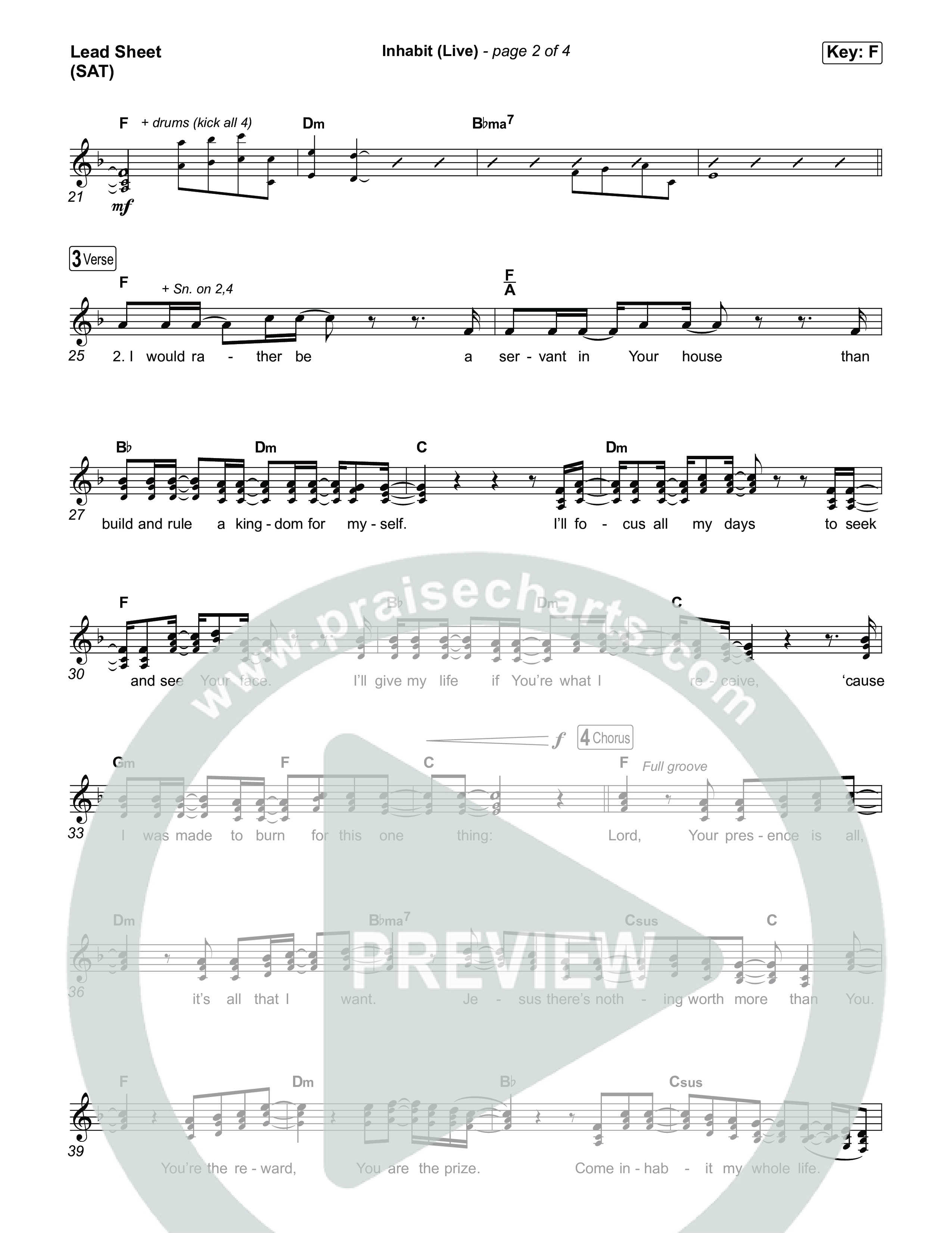 Inhabit (Live) Lead Sheet (SAT) (Bethel Music / Austin Johnson / Kory Miller / Hannah Waters)