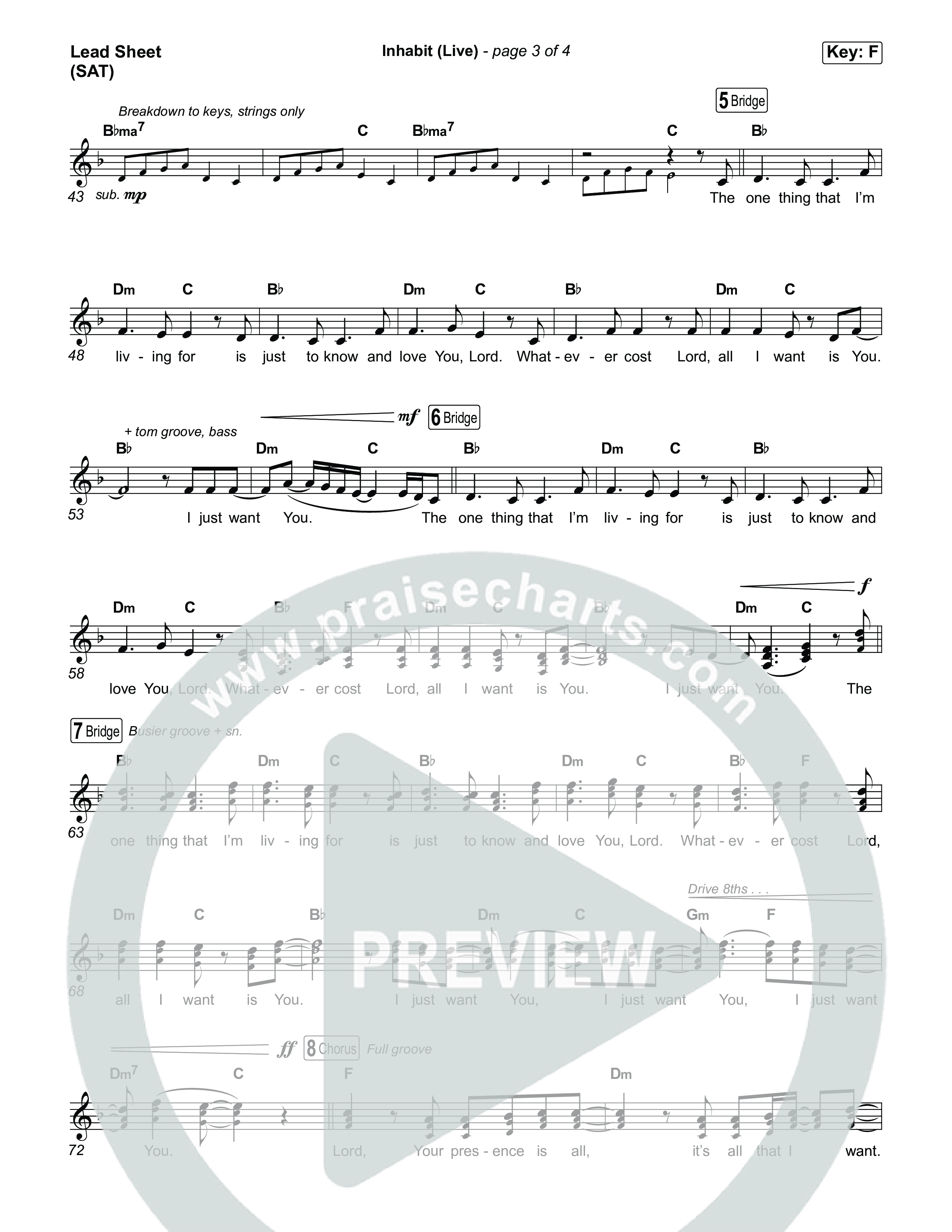 Inhabit (Live) Lead Sheet (SAT) (Bethel Music / Austin Johnson / Kory Miller / Hannah Waters)