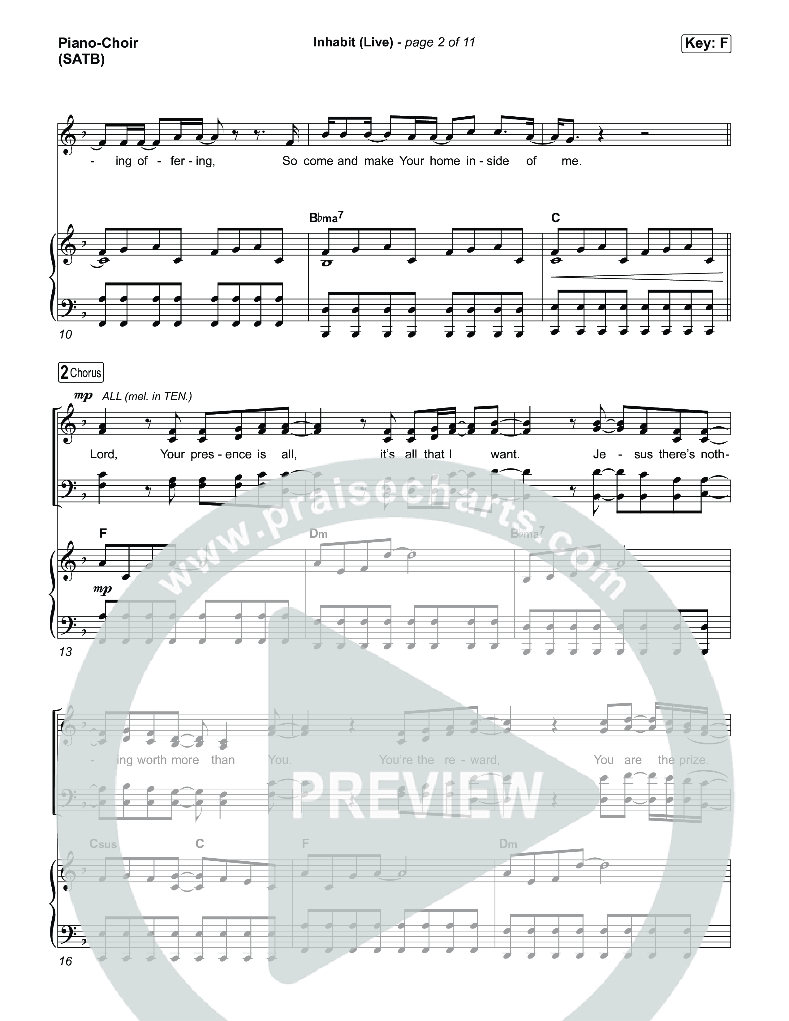 Inhabit (Live) Piano/Vocal (SATB) (Bethel Music / Austin Johnson / Kory Miller / Hannah Waters)