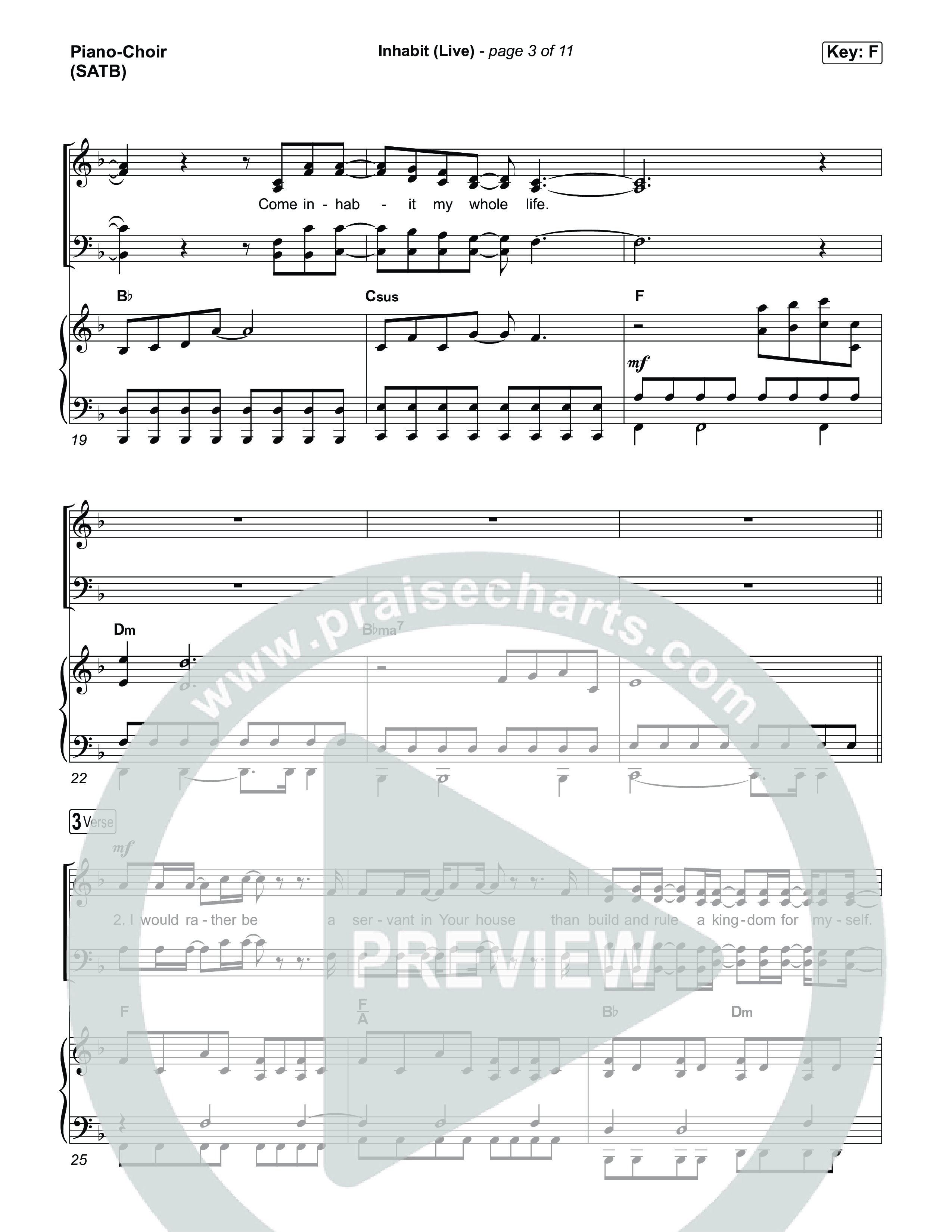 Inhabit (Live) Piano/Vocal (SATB) (Bethel Music / Austin Johnson / Kory Miller / Hannah Waters)