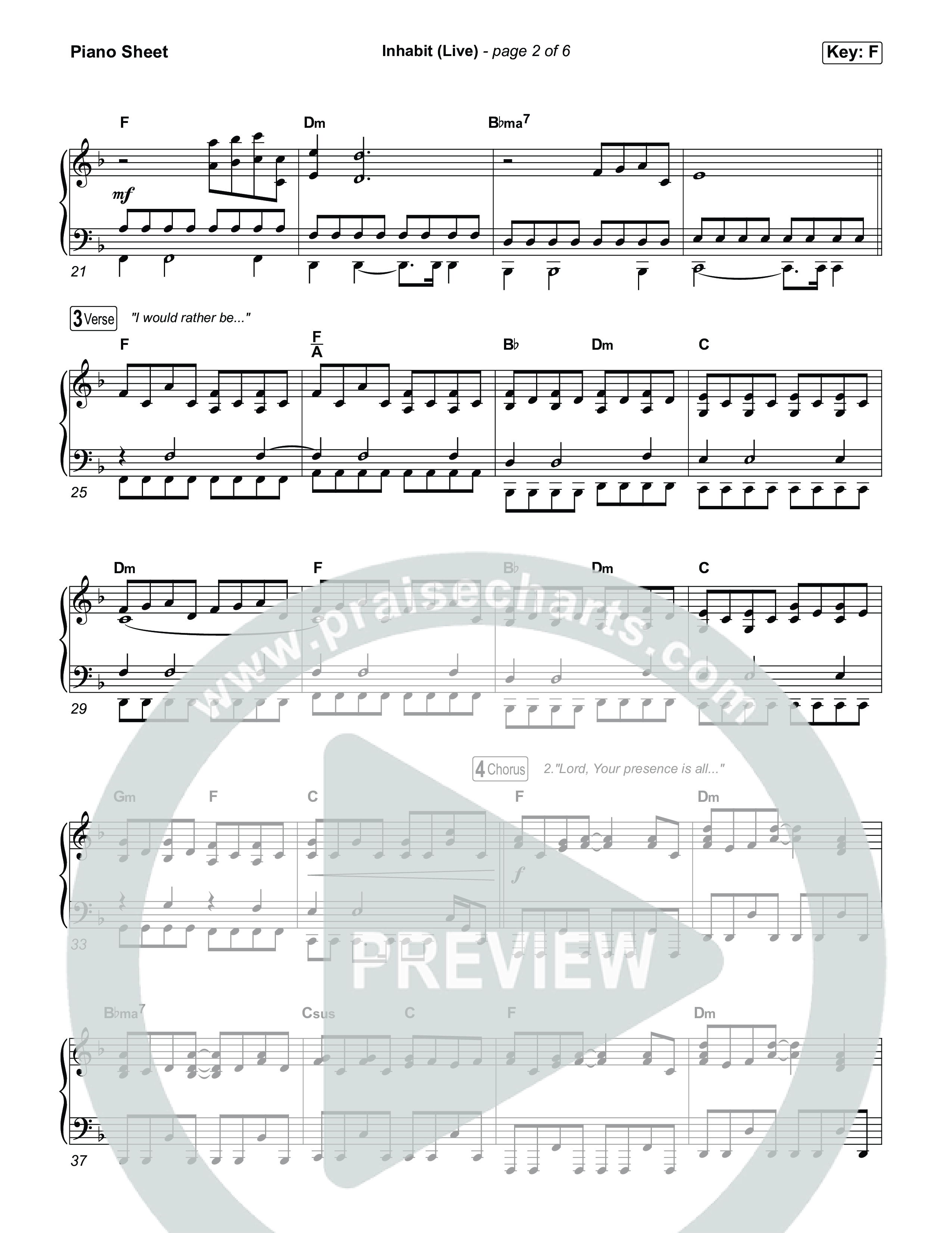 Inhabit (Live) Piano Sheet (Bethel Music / Austin Johnson / Kory Miller / Hannah Waters)