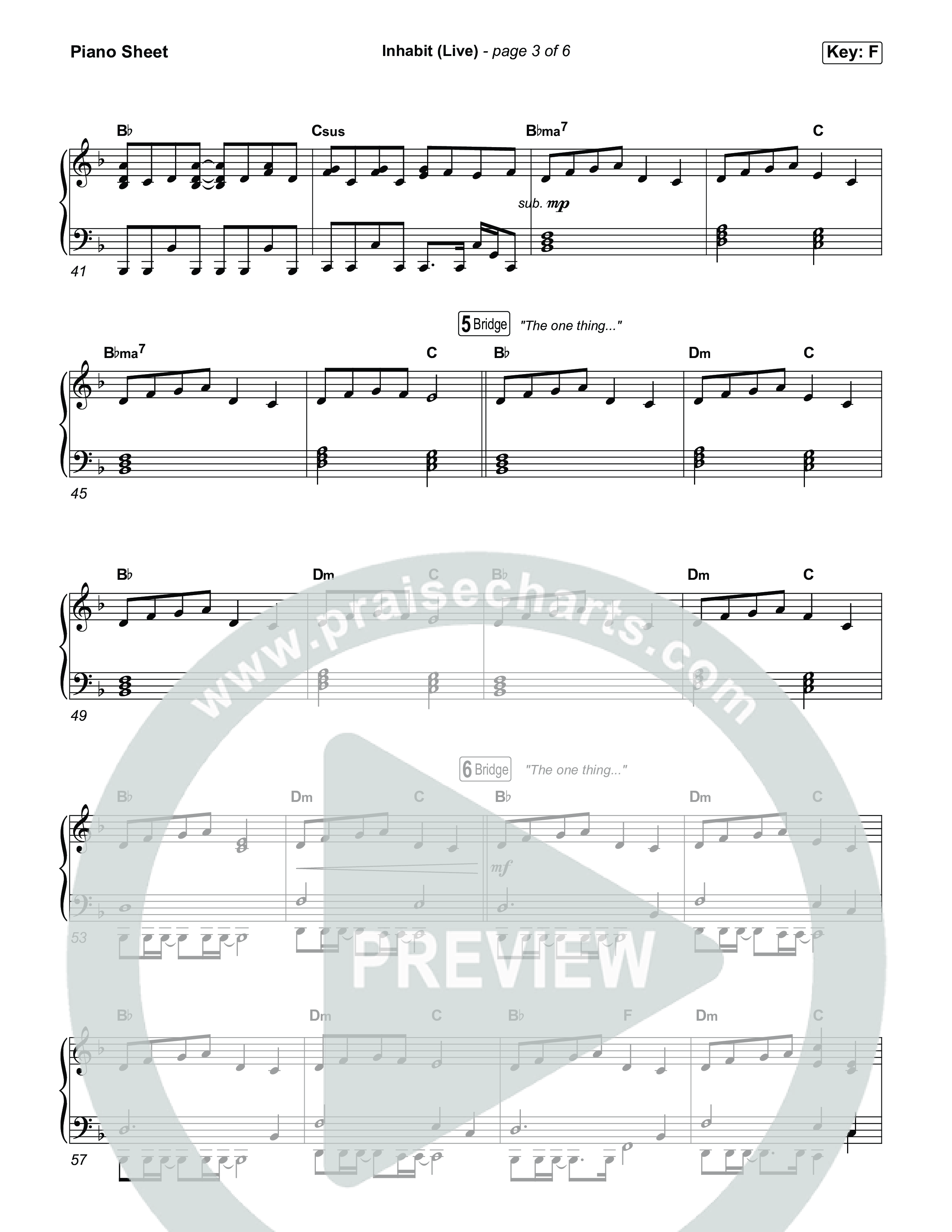 Inhabit (Live) Piano Sheet (Bethel Music / Austin Johnson / Kory Miller / Hannah Waters)