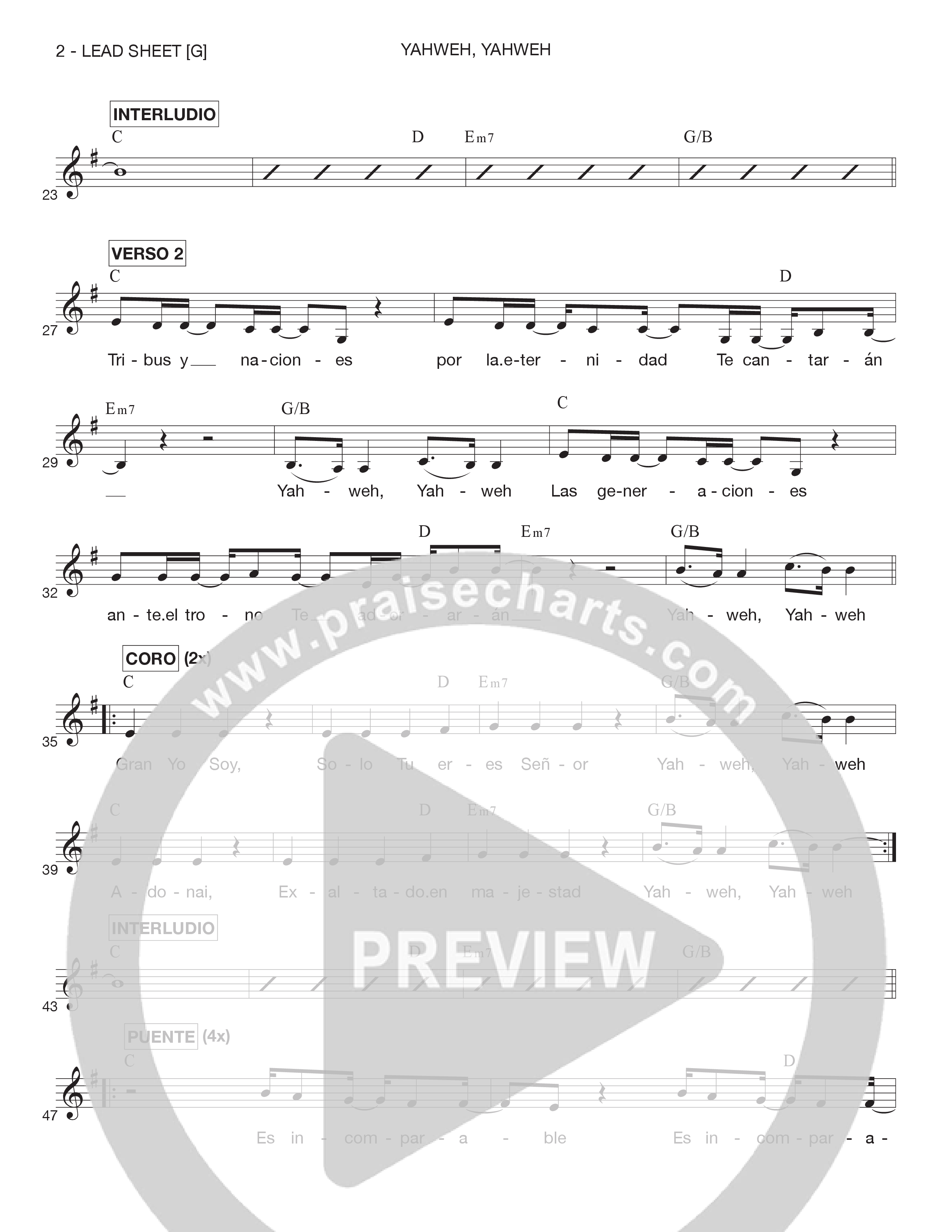 Yahweh Yahweh Lead Sheet Melody (Victory House Worship)