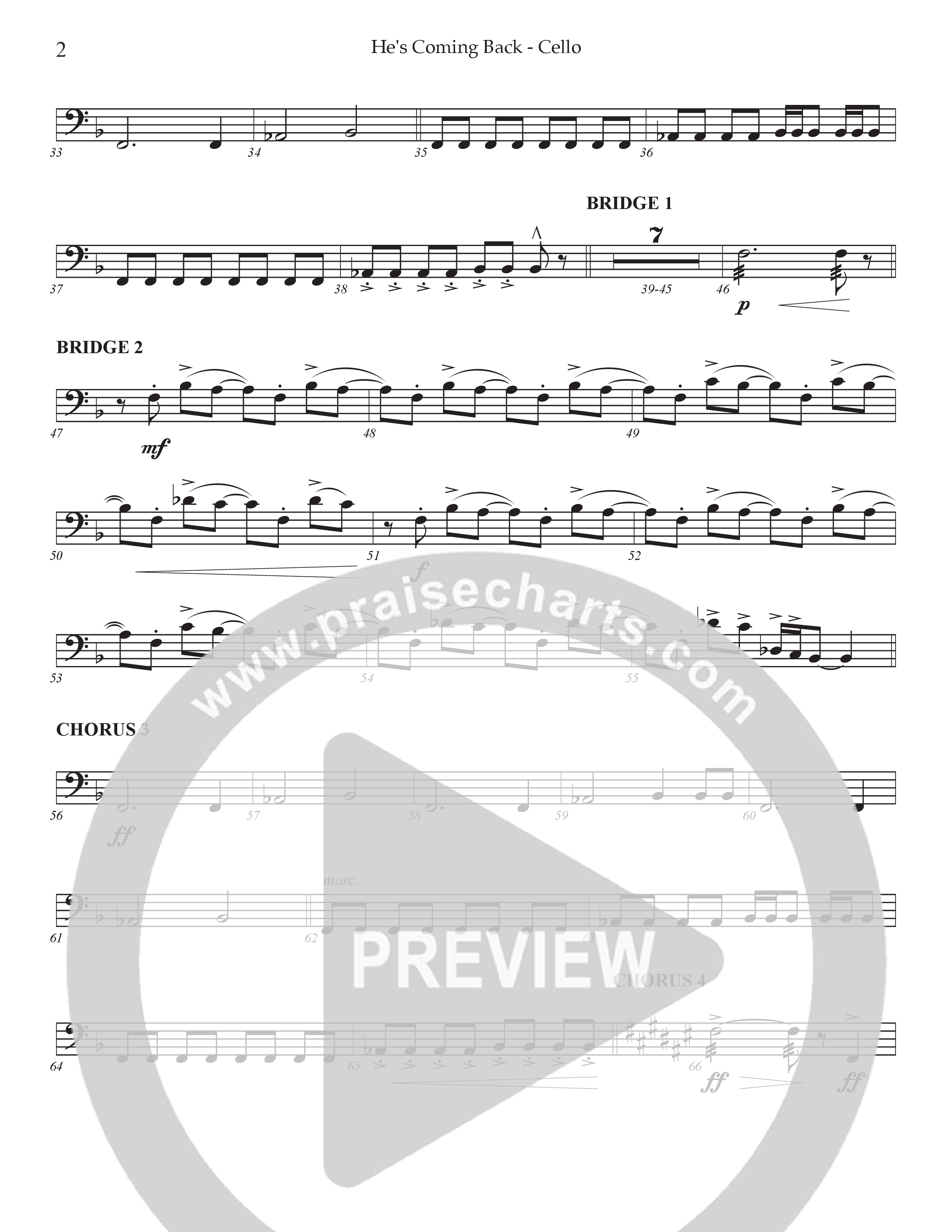 He's Coming Back (Choral Anthem SATB) Cello (Prestonwood Worship / Arr. Jonathan Walker)