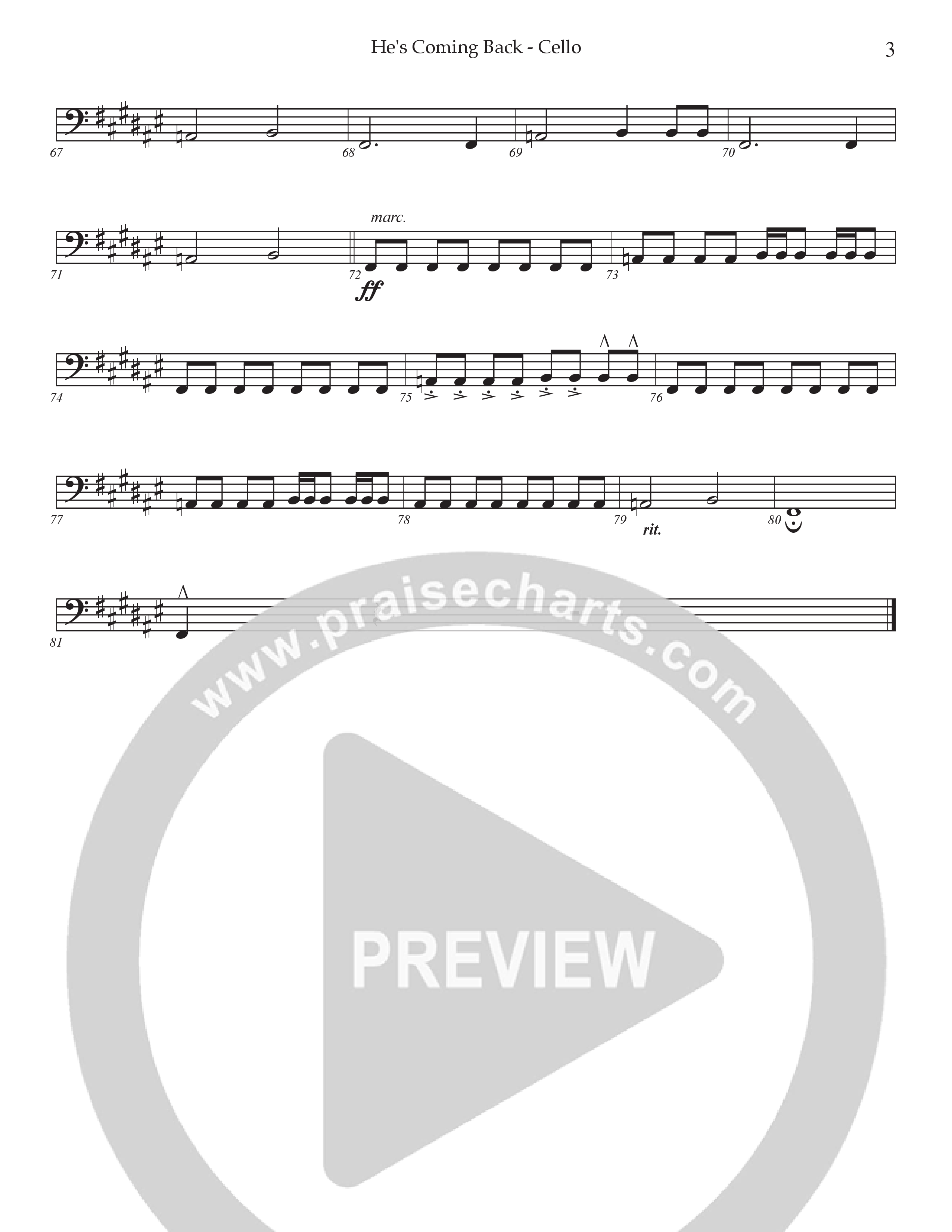 He's Coming Back (Choral Anthem SATB) Cello (Prestonwood Worship / Arr. Jonathan Walker)