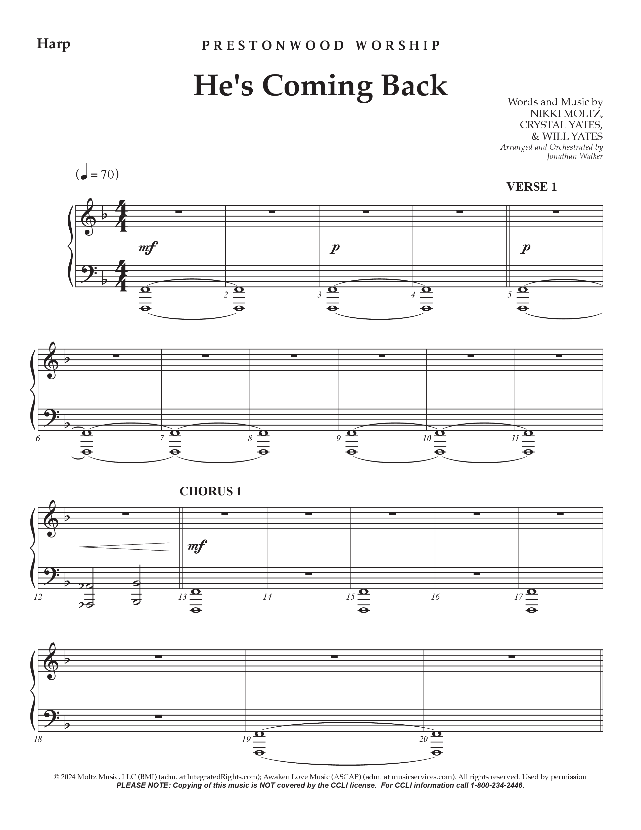 He's Coming Back (Choral Anthem SATB) Harp (Prestonwood Worship / Arr. Jonathan Walker)