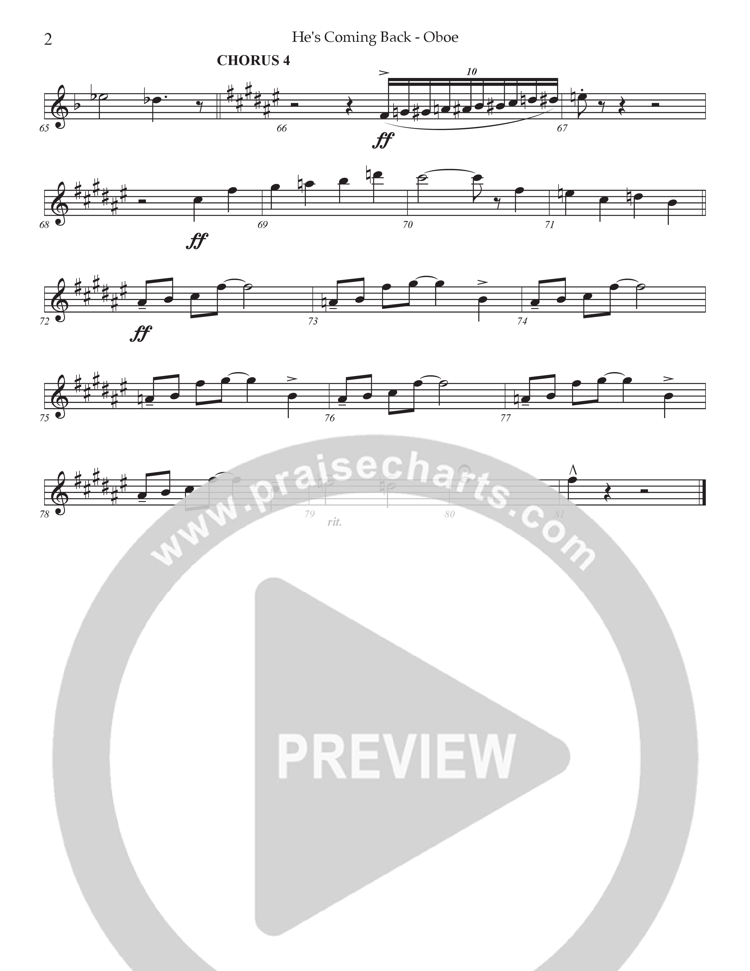 He's Coming Back (Choral Anthem SATB) Oboe (Prestonwood Worship / Arr. Jonathan Walker)