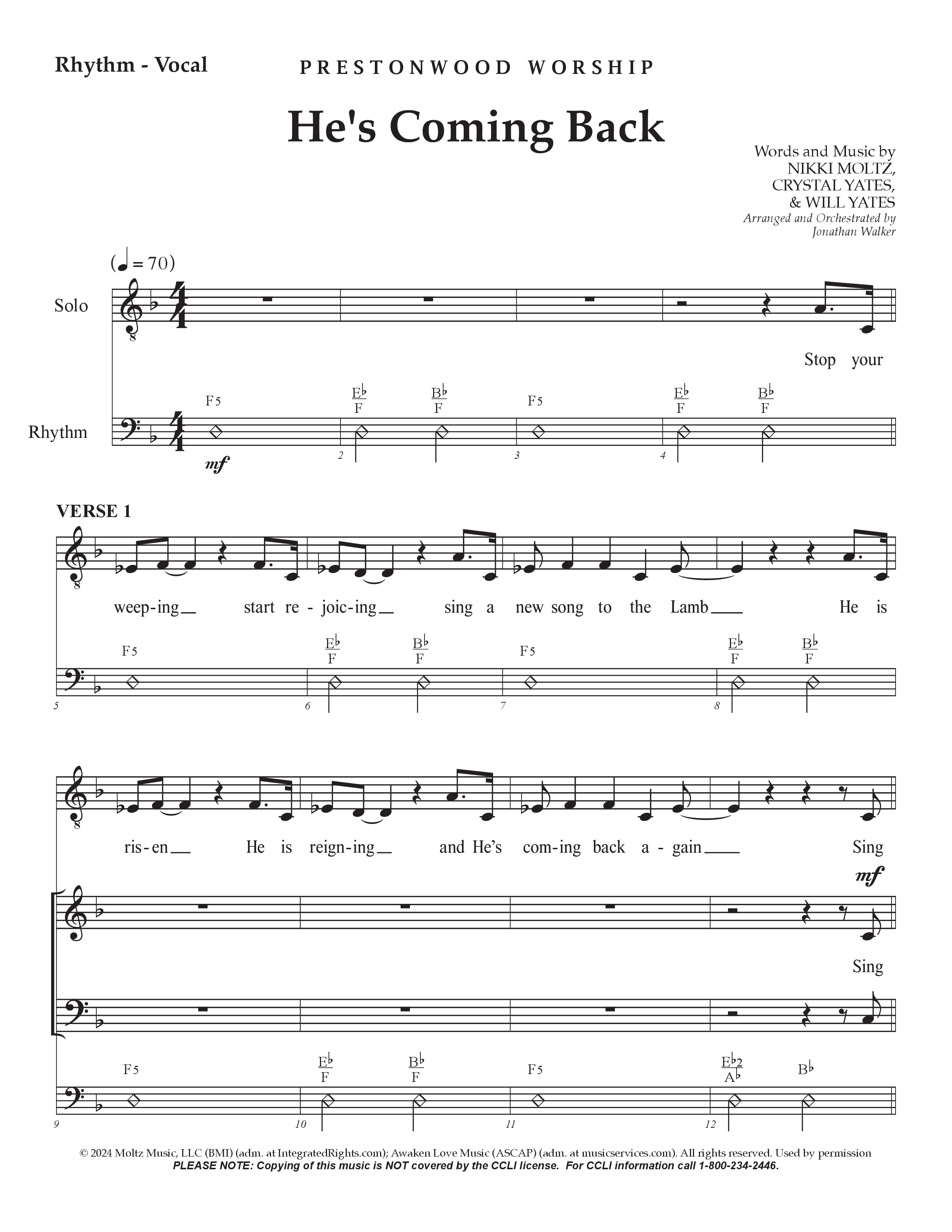 He's Coming Back (Choral Anthem SATB) Rhythm/Vocal (Prestonwood Worship / Arr. Jonathan Walker)