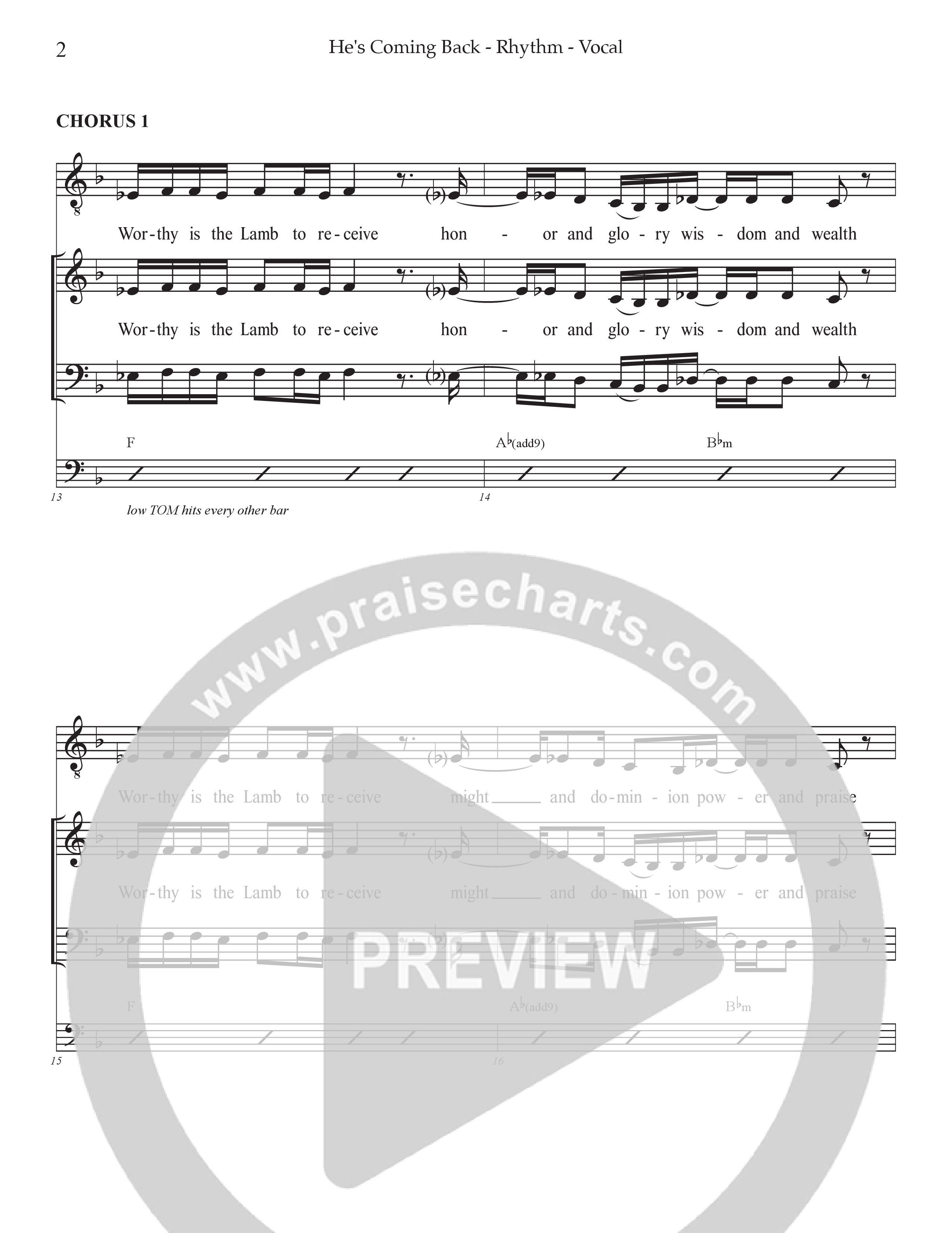 He's Coming Back (Choral Anthem SATB) Rhythm/Vocal (Prestonwood Worship / Arr. Jonathan Walker)
