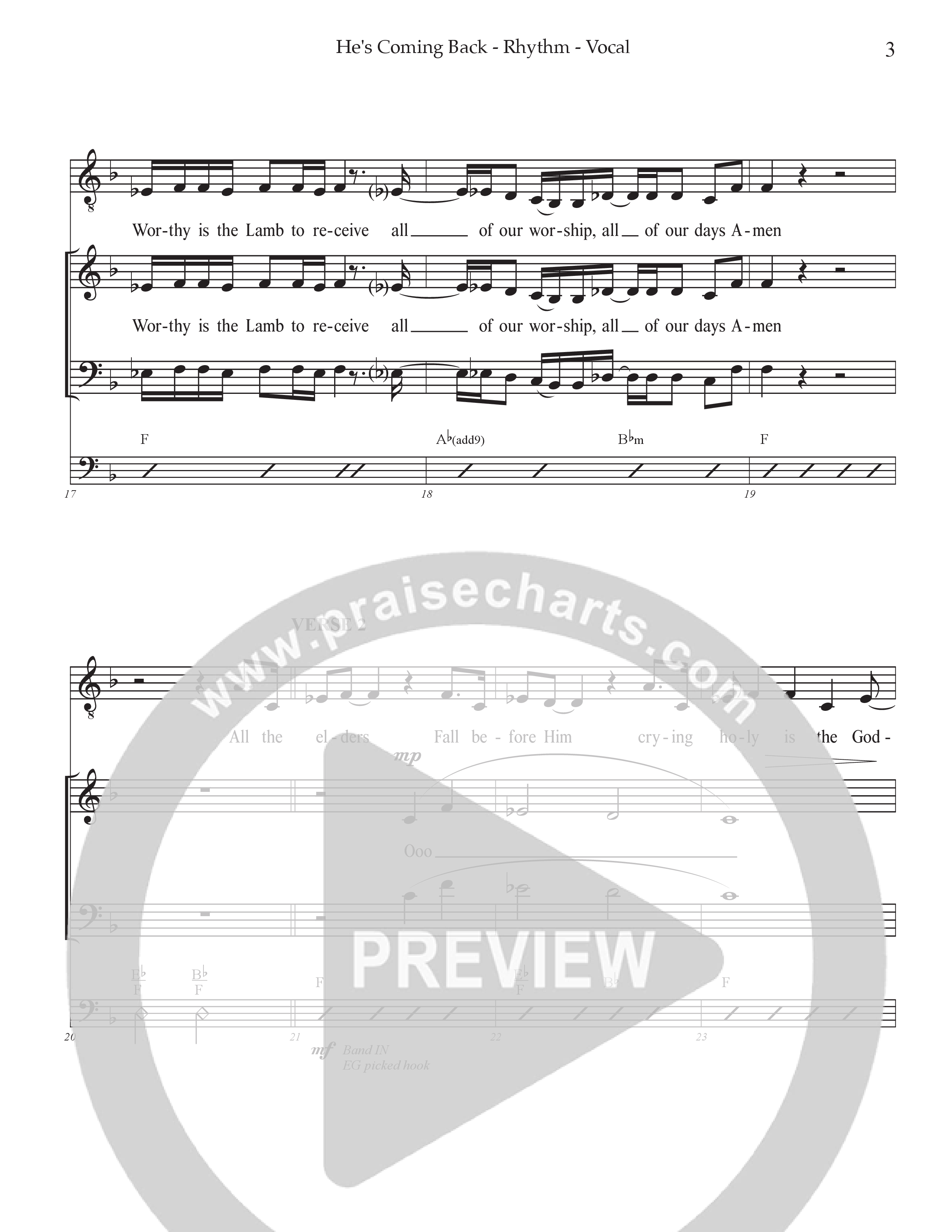 He's Coming Back (Choral Anthem SATB) Rhythm/Vocal (Prestonwood Worship / Arr. Jonathan Walker)