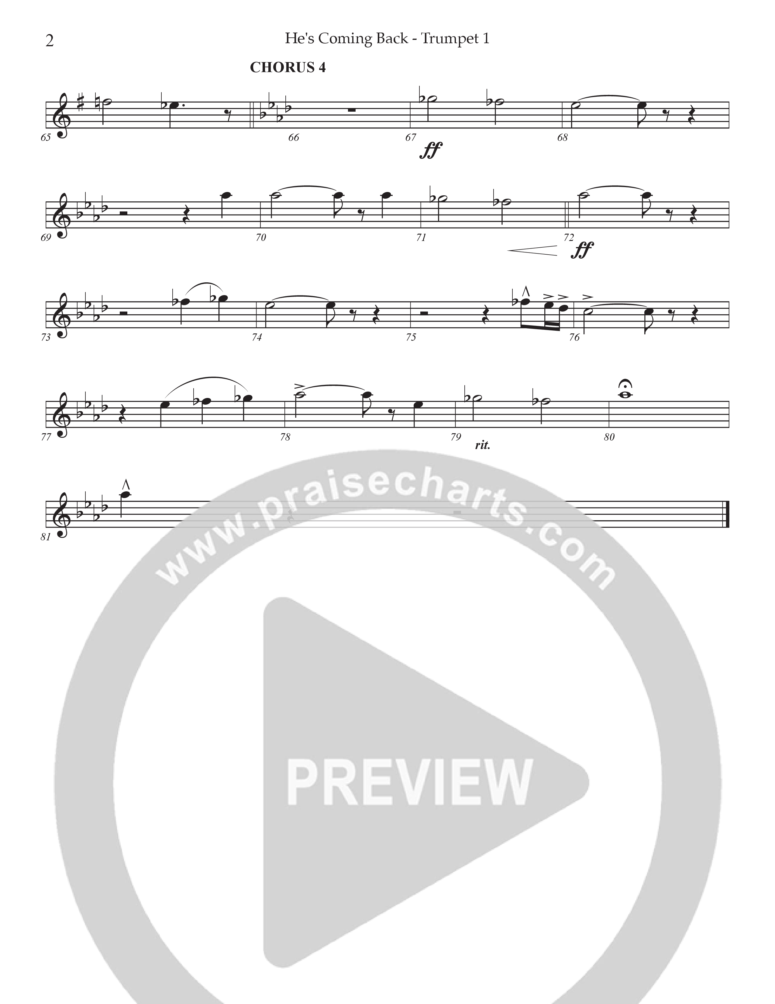 He's Coming Back (Choral Anthem SATB) Trumpet 1 (Prestonwood Worship / Arr. Jonathan Walker)