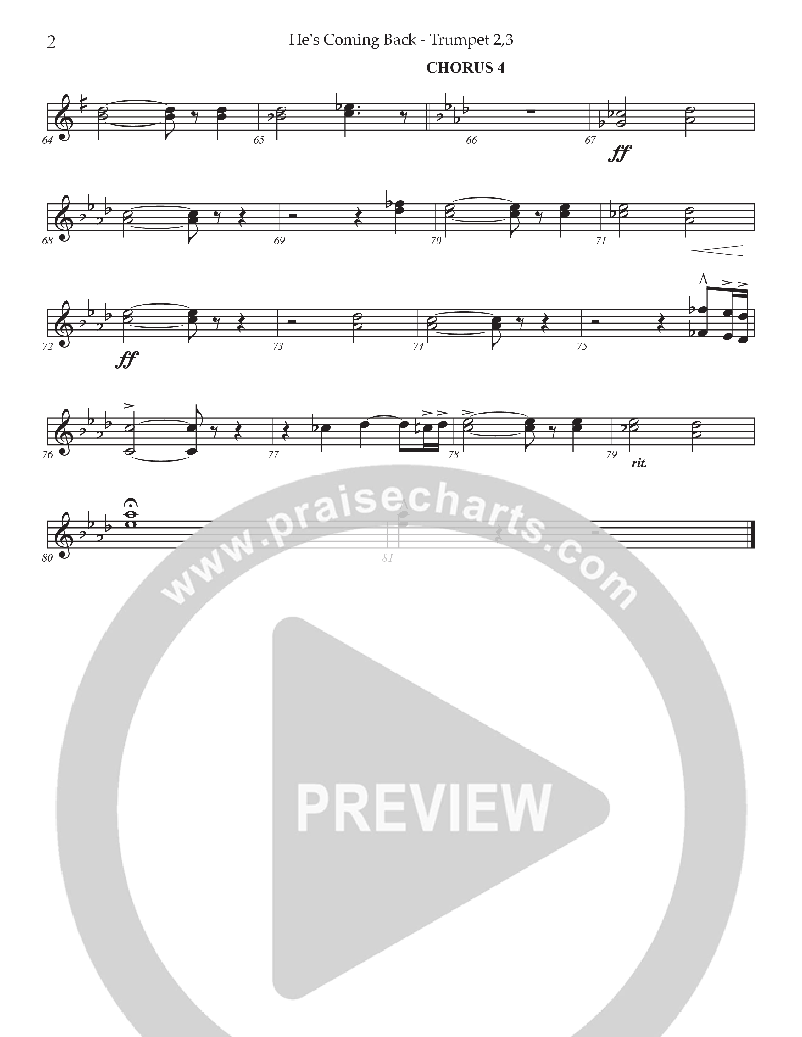 He's Coming Back (Choral Anthem SATB) Trumpet 2/3 (Prestonwood Worship / Arr. Jonathan Walker)