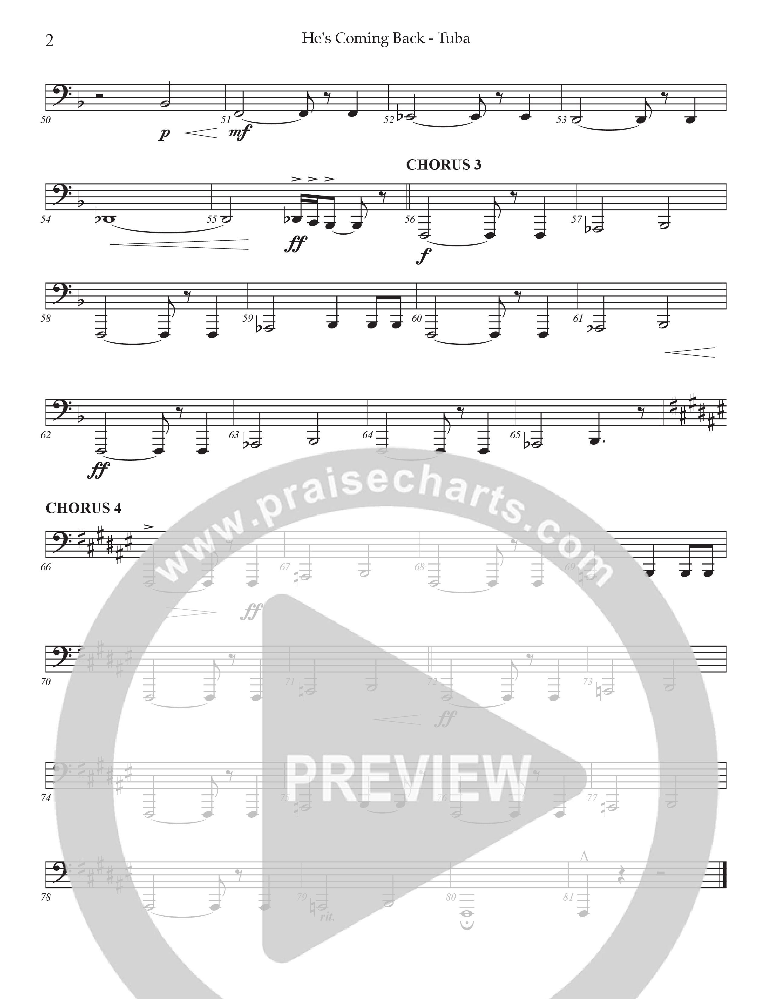 He's Coming Back (Choral Anthem SATB) Tuba (Prestonwood Worship / Arr. Jonathan Walker)